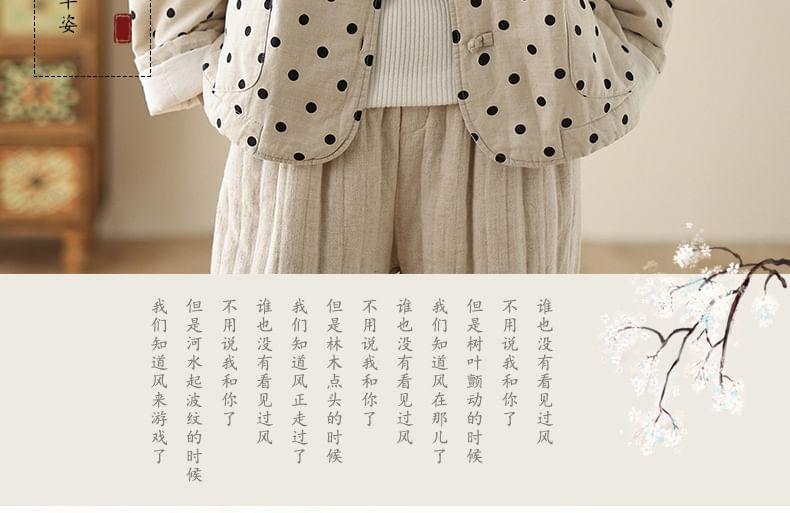 Round Neck Dotted Padded Frog Button Jacket Product Image