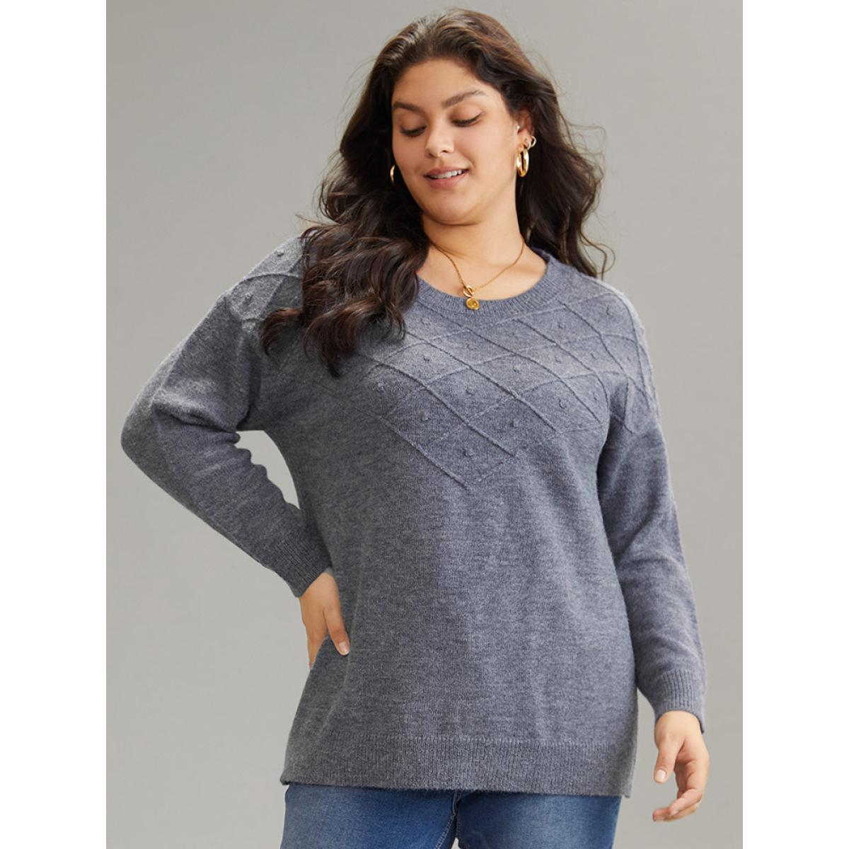 Plus Size Supersoft Essentials Textured Crew Neck Drop Shoulder Pullover DimGray Women Casual Loose Long Sleeve Round Neck Dailywear Pullovers BloomChic 28/5X Product Image