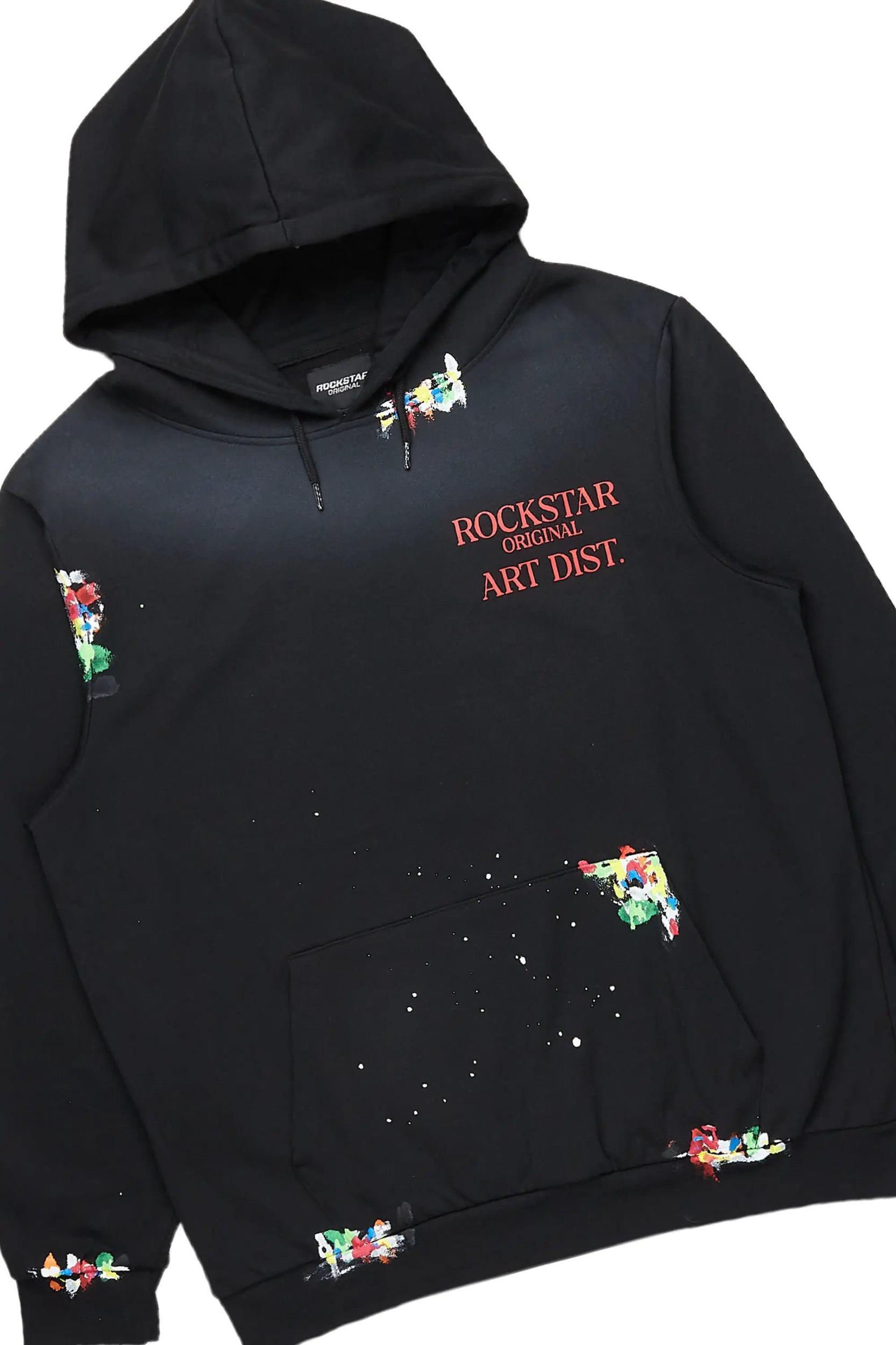 Rockstar Art Dist. Black/Red Hoodie/Stacked Flare Pant Set Male Product Image