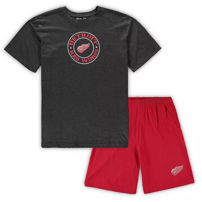 Men's Concepts Sport Red/Heathered Charcoal Detroit Red Wings Big & Tall T-Shirt & Shorts Sleep Set, Size: 2XLT Product Image