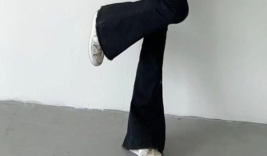 Low Rise Frayed Bell Bottom Jeans Product Image
