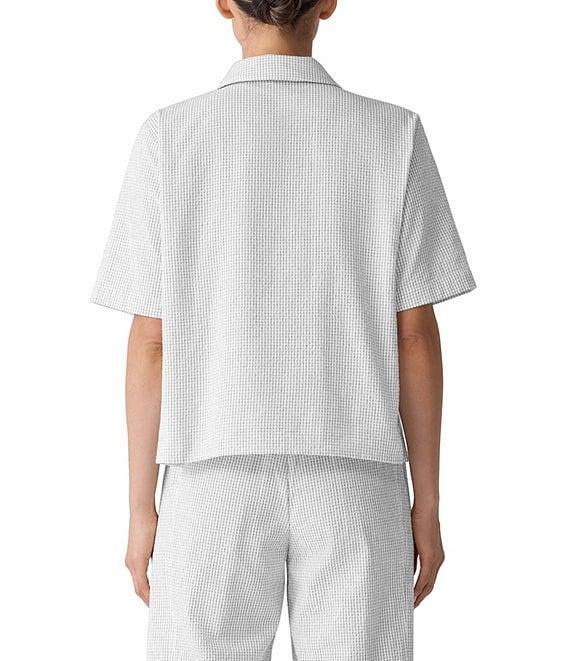 Eileen Fisher Organic Cotton Grid Pattern Notch Collar Short Sleeve Button Front Shirt Product Image