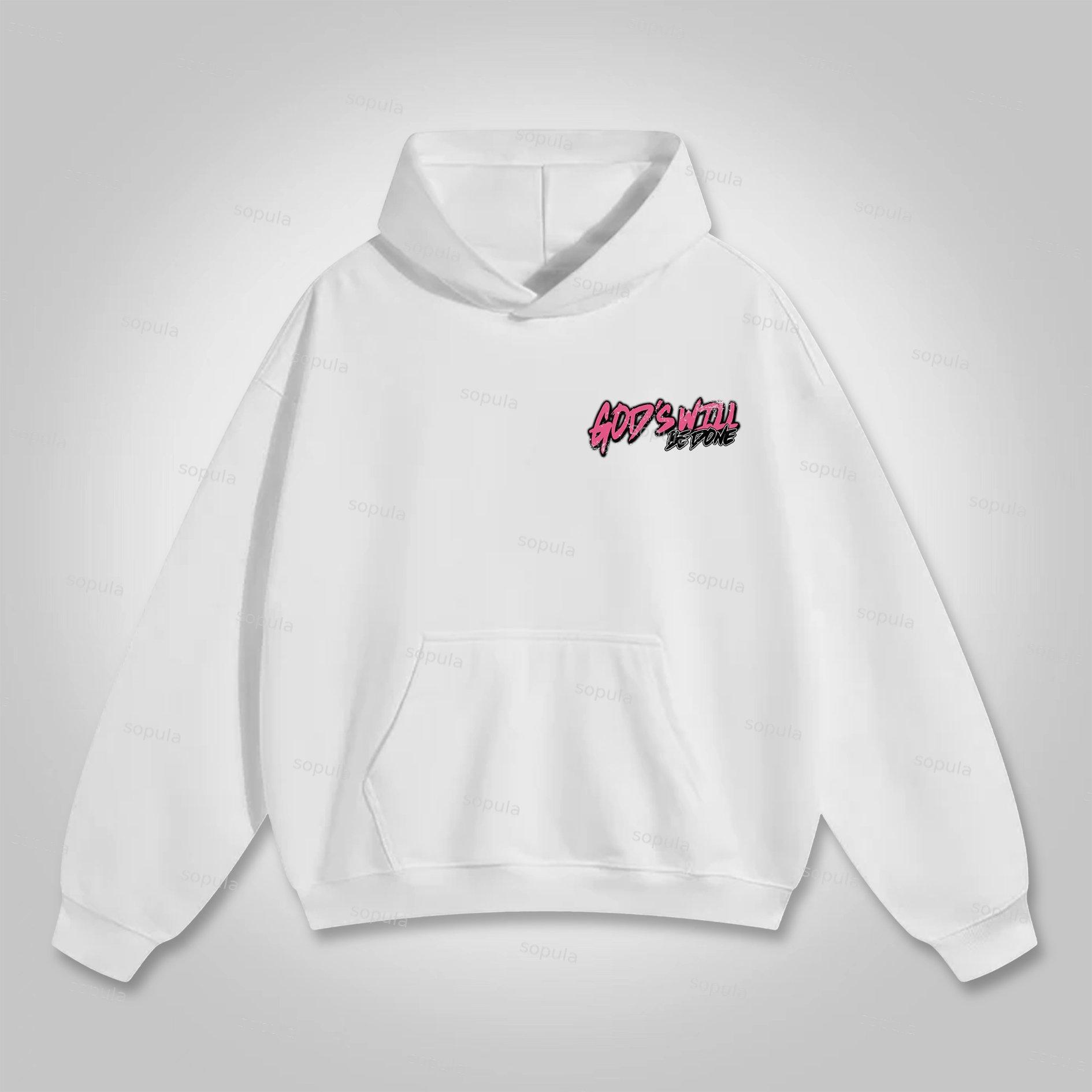 God's Will Be Done Flame Beliefs Skull Graphics Cotton Pocket Hoodie Product Image