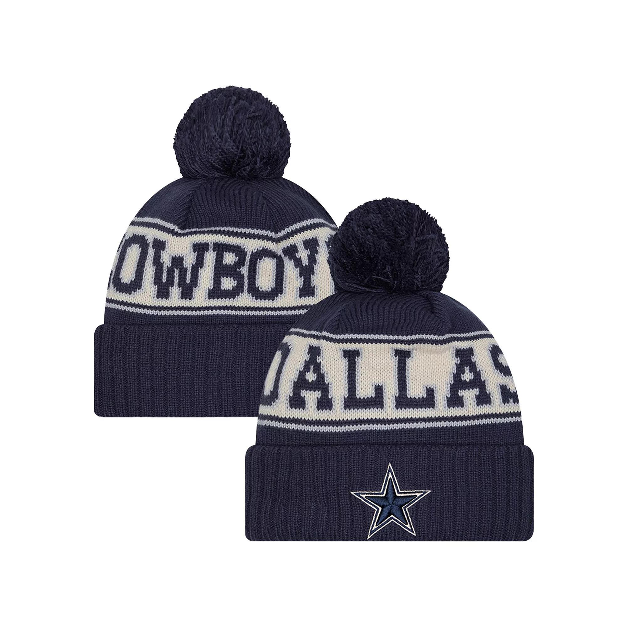 Men's New Era  Navy Dallas Cowboys Retro Cuffed Knit Hat with Pom, Blue Product Image