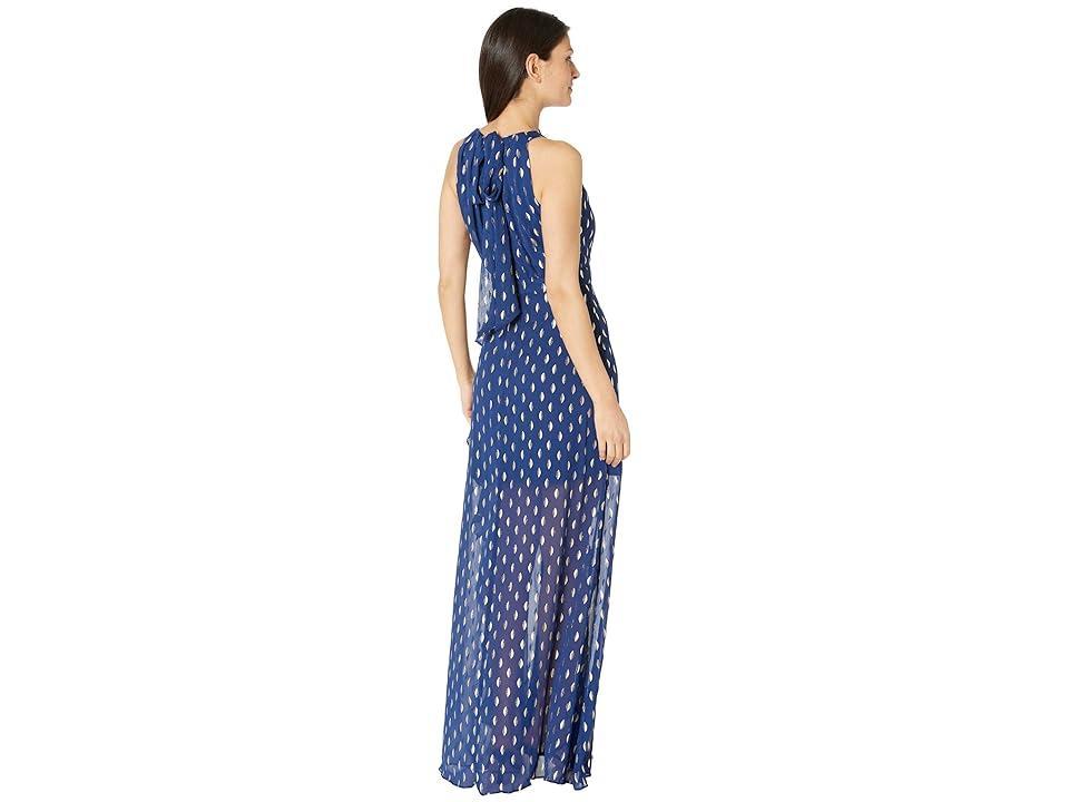 Betsy  Adam Metallic Front Ruffle Slit Halter Neck Sleeveless Gown Product Image
