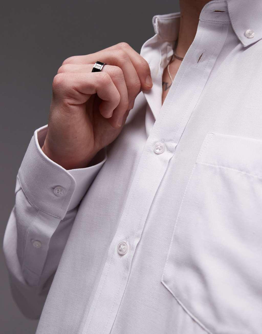 Topman long sleeve textured formal shirt in white Product Image