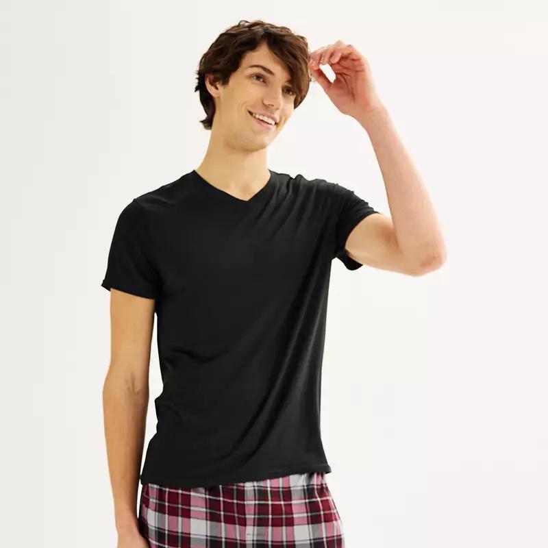 Men's Sonoma Goods For Life® Supersoft V-Neck Pajama Shirt, Size: XL, Black Luxe Product Image