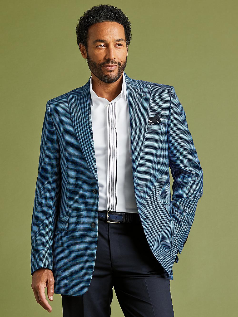 Wool Houndstooth Single Breasted Peak Lapel Sport Coat - Blue/black Product Image
