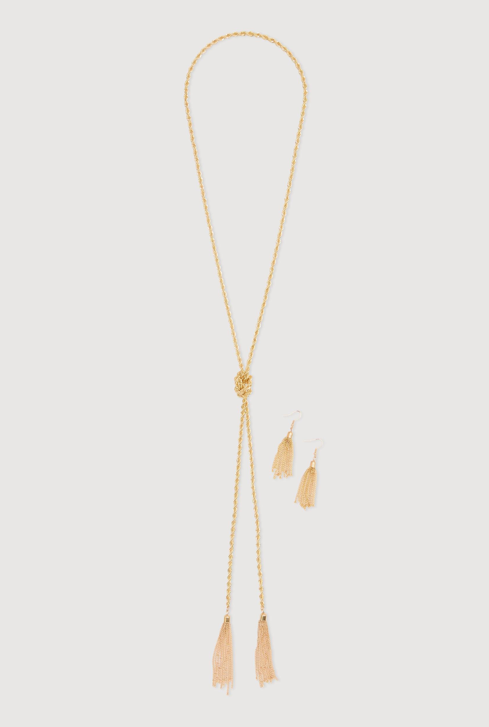 Tassel Rope Chain Necklace and Drop Earrings Female Product Image