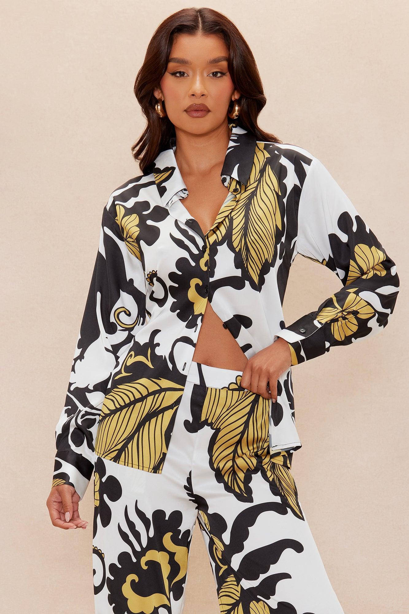 Adima Satin Wide Leg Pant Set - Gold/combo Product Image