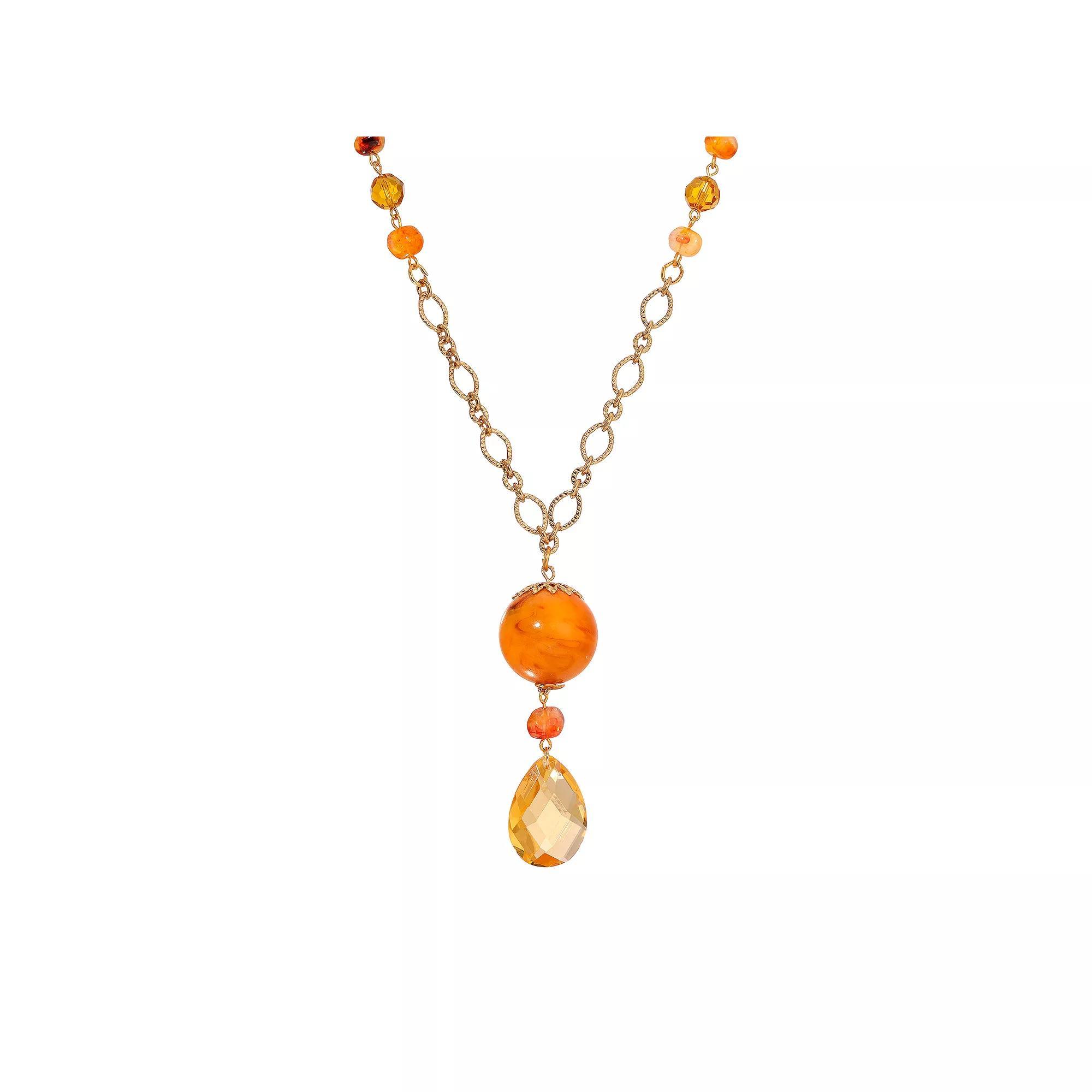 1928 Gold Tone Simulated Amber Glass Bead Y-Necklace, Womens, Brown Product Image