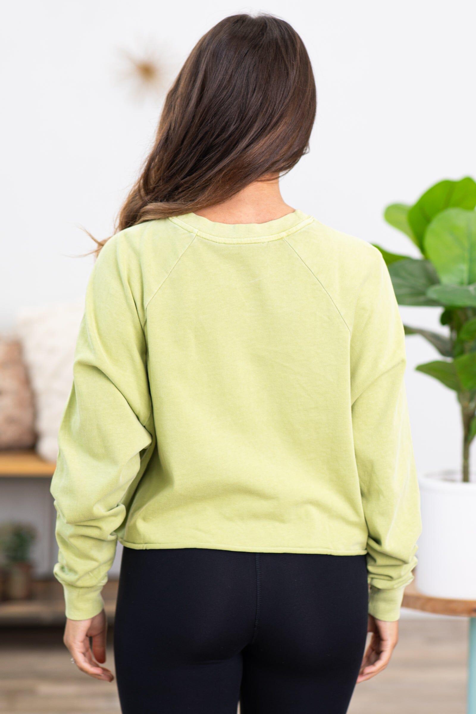 Light Olive Raw Hem Raglan Sleeve Sweatshirt Product Image