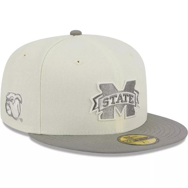 Men's New Era Stone/Gray Mississippi State Bulldogs Chrome & Concrete 59FIFTY Fitted Hat, Size: 7 1/4, Mst Beige Product Image