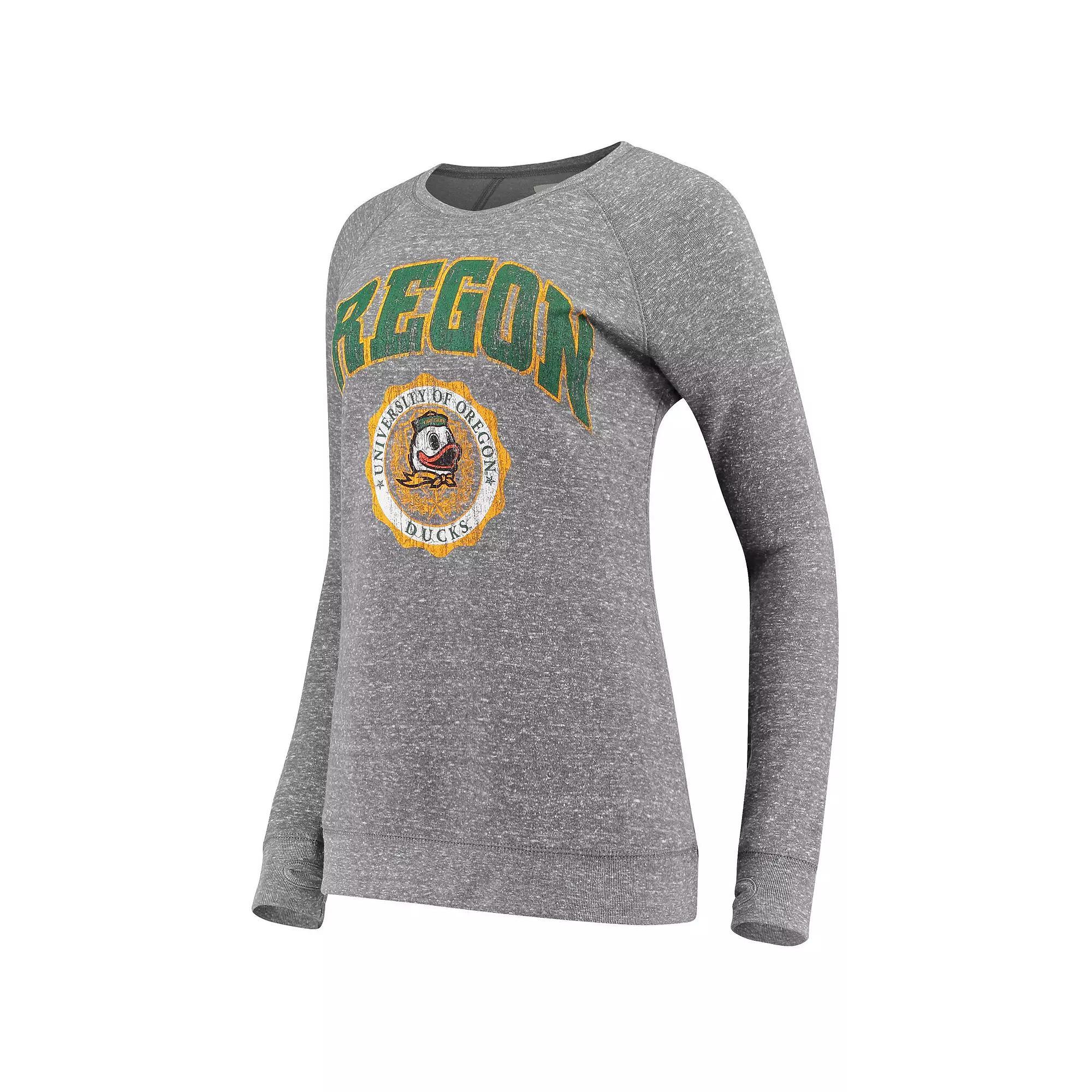 Womens Pressbox Heathered Gray Oregon Ducks Edith Vintage Knobi Pullover Sweatshirt Product Image