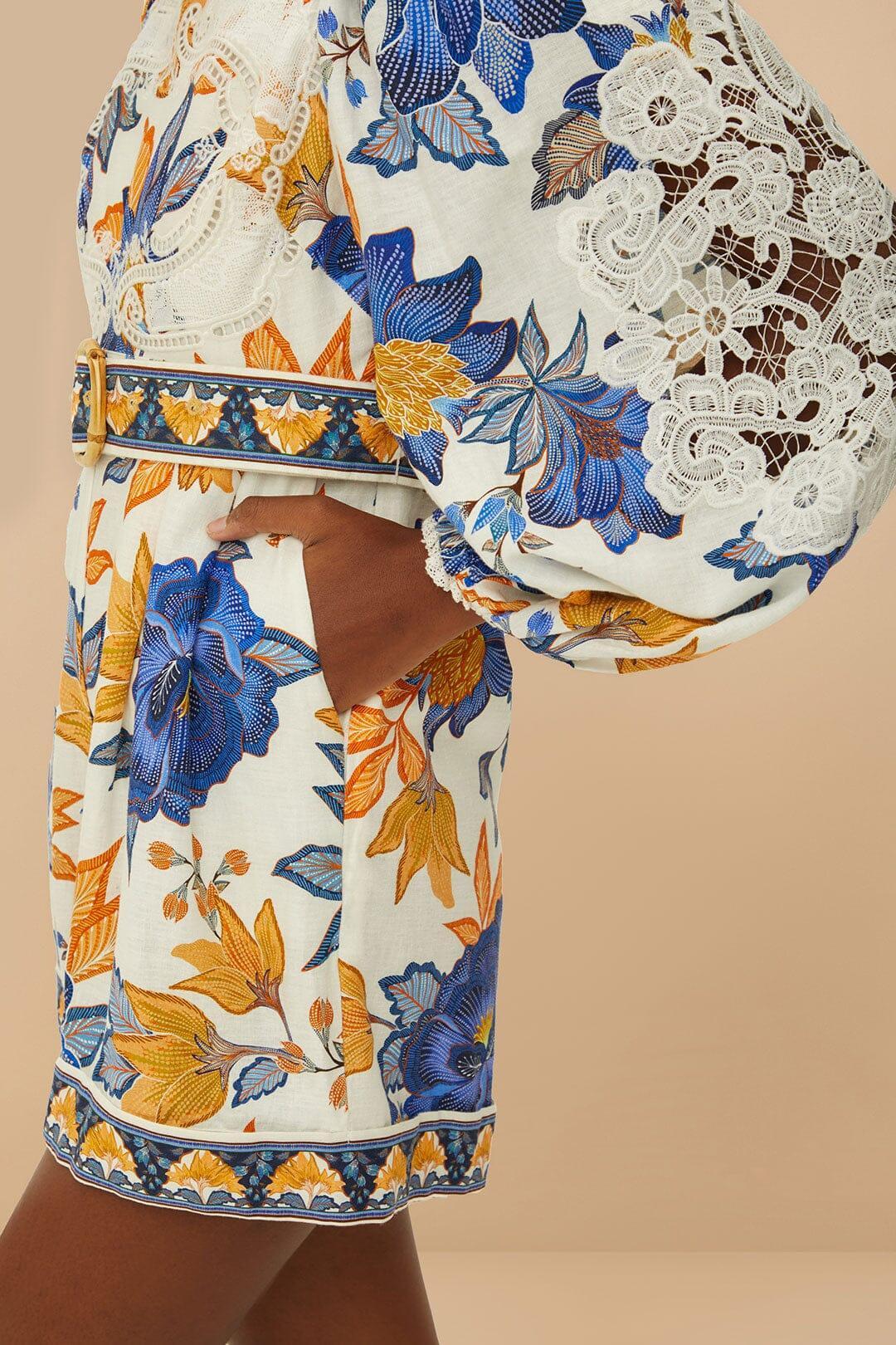 Off-White Summer Flowers LENZING™ ECOVERO™ Euroflax™ Romper Product Image