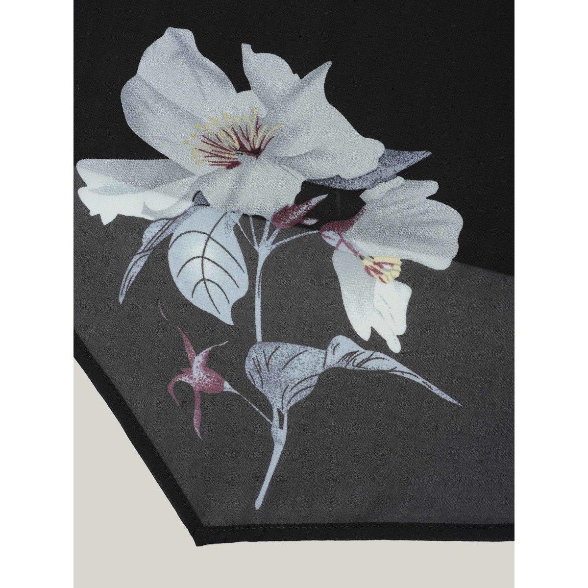 Plus Size Black Chiffon Floral Round Neck Shirt Women Elegant Short sleeve Round Neck Everyday Blouses BloomChic 30/6X Product Image