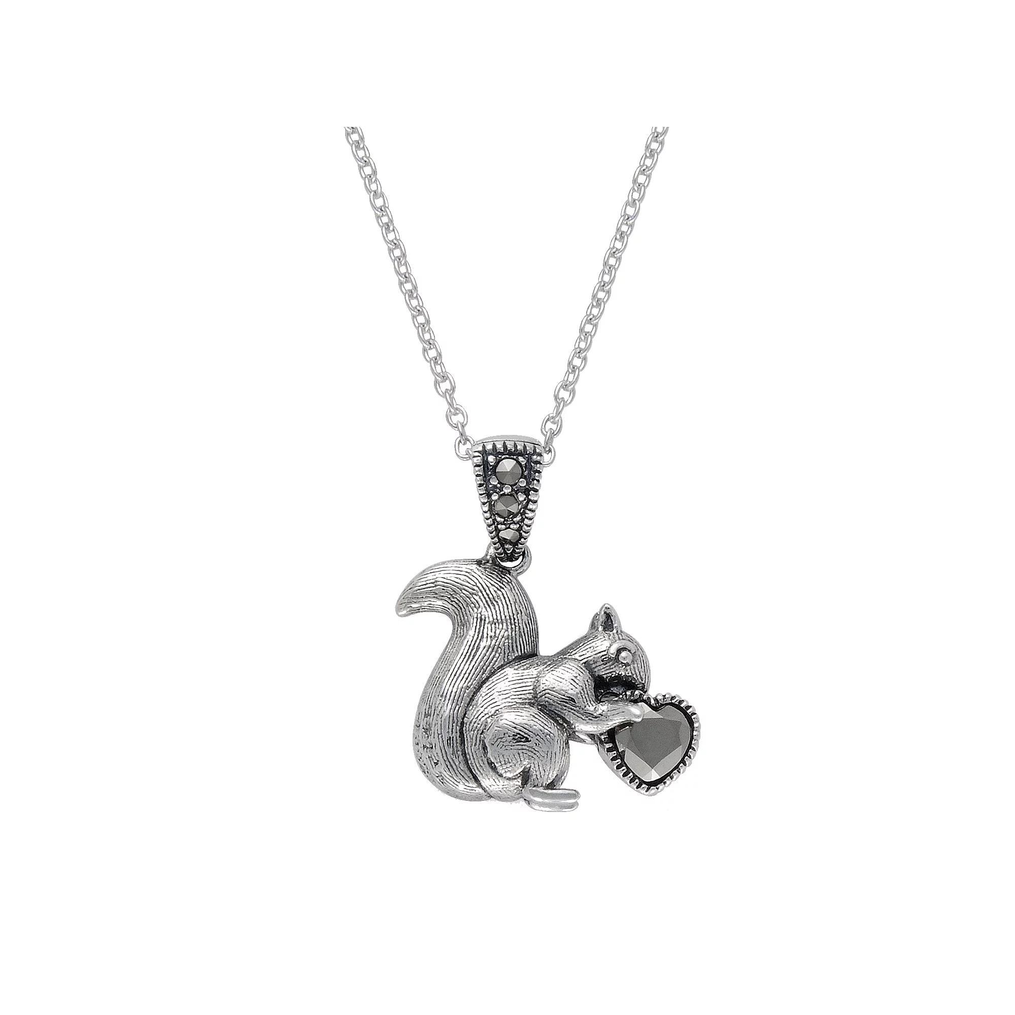 Lavish by TJM Sterling Silver & Marcasite Squirrel Charm Pendant Necklace, Womens Product Image