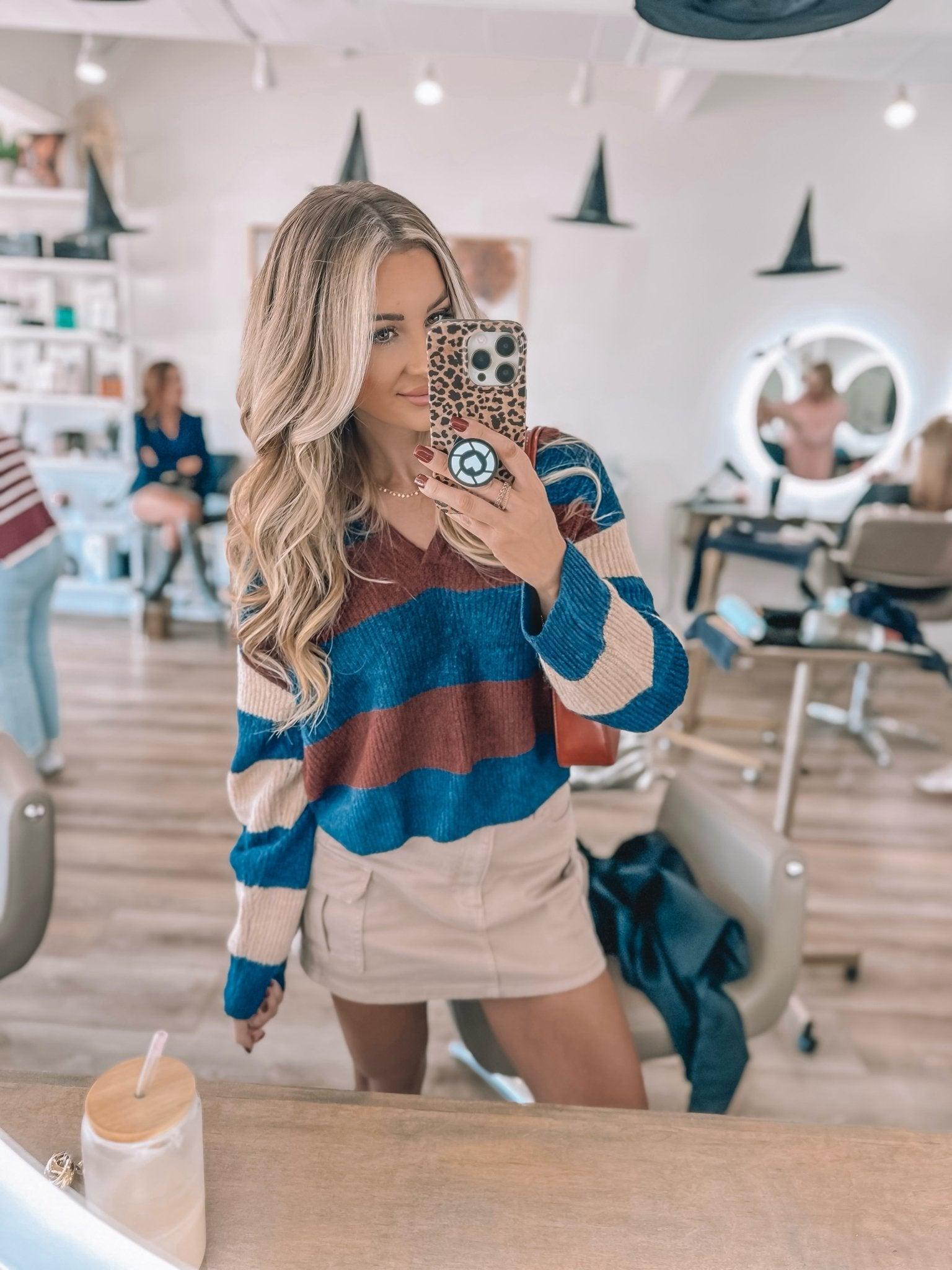 Burgundy Multi Striped Pullover Sweater - FINAL SALE Product Image