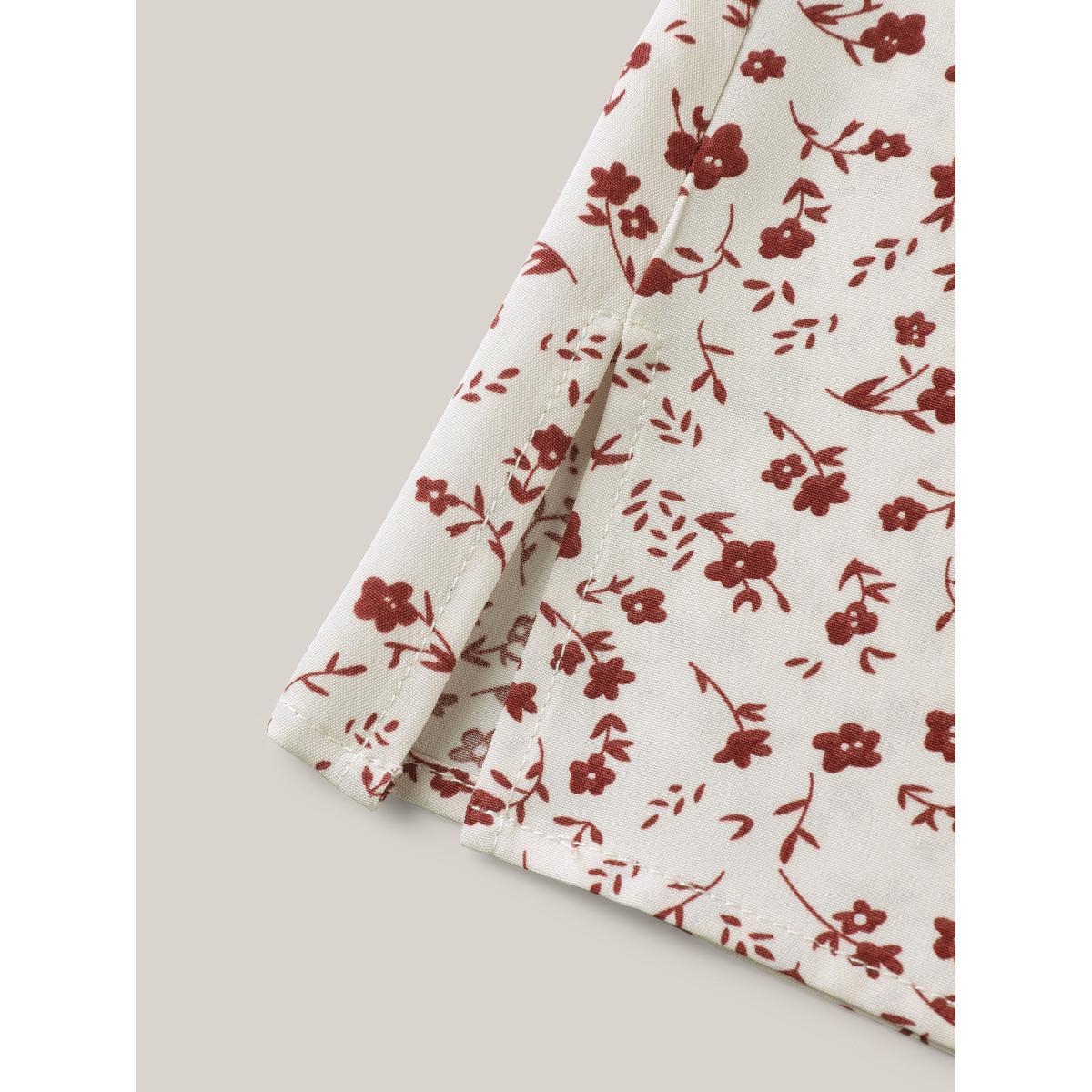 Plus Size Beige Ditsy Floral Print Lotus Leaf Sleeve Shirt Women Elegant Short sleeve Round Neck Everyday Blouses BloomChic 30/6X Product Image