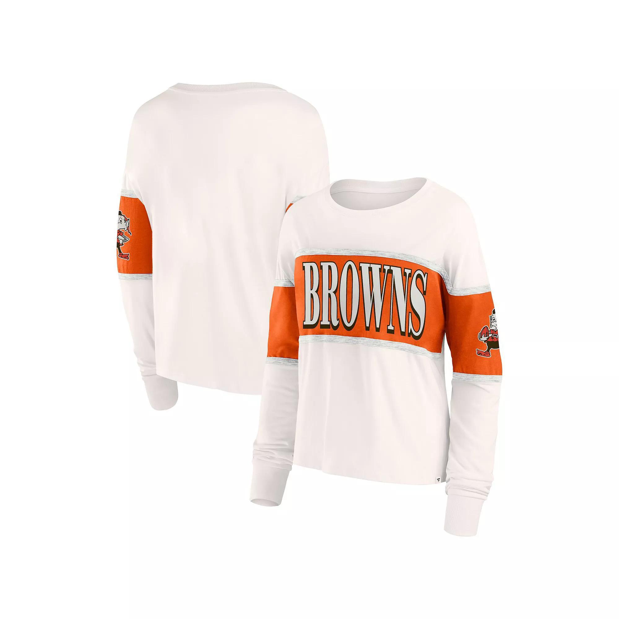Women's Fanatics Cream Cleveland Browns Antique Block Long Sleeve T-Shirt, Size: XS, Beige Product Image