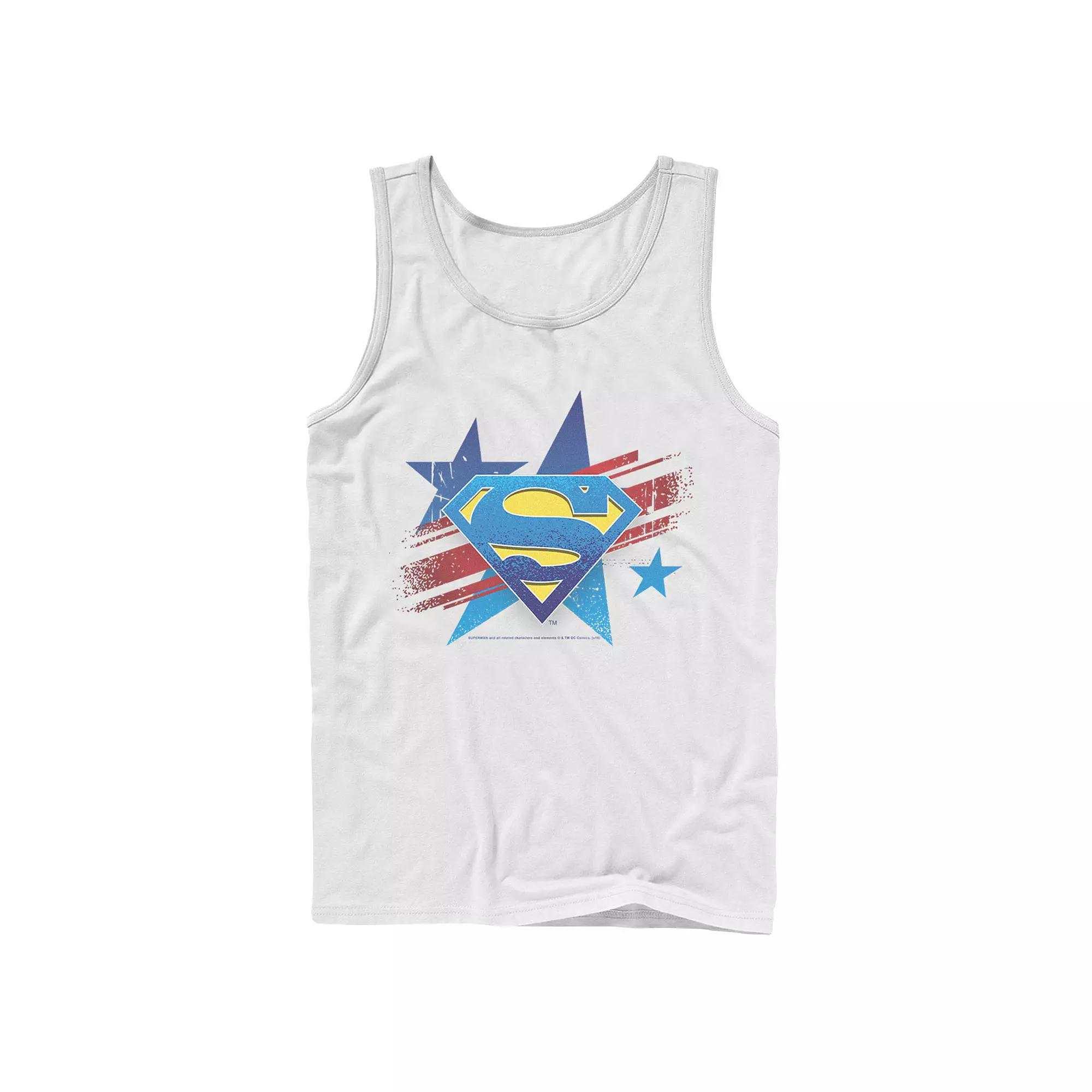 Men's DC Comics Superman Stars And Stripes Chest Logo Tank Top, Size: Large, White Product Image