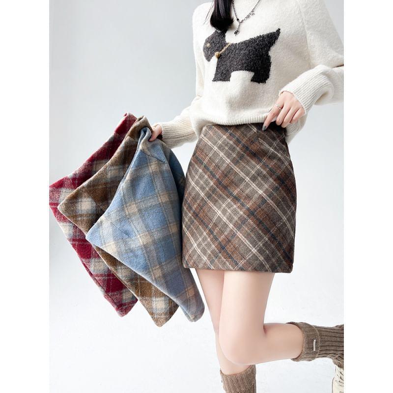 High Rise Plaid Mini A-Line Skirt Product Image