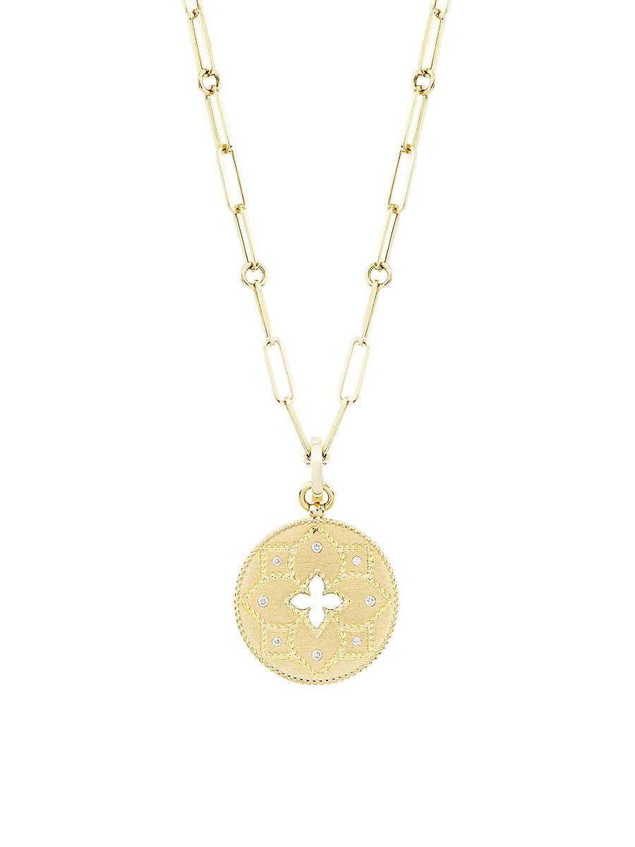 Womens Venetian Princess 18K Yellow Gold & Diamond Satin Small Medallion Necklace Product Image