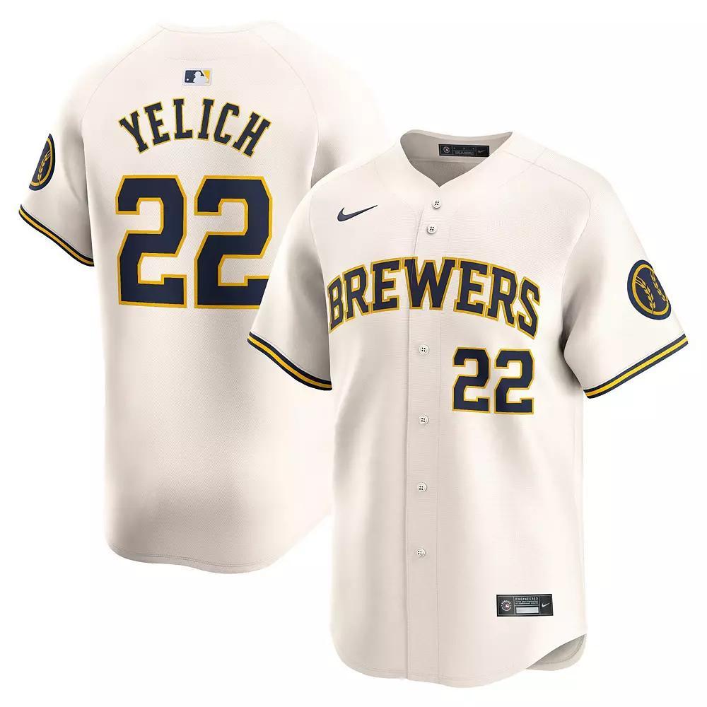 Men's Nike Christian Yelich Cream Milwaukee Brewers Home Limited Player Jersey, Size: 2XL, Beige Product Image