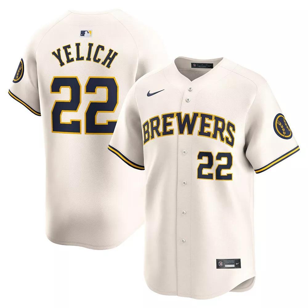 Men's Nike Christian Yelich Cream Milwaukee Brewers Home Limited Player Jersey, Size: 2XL, Beige Product Image