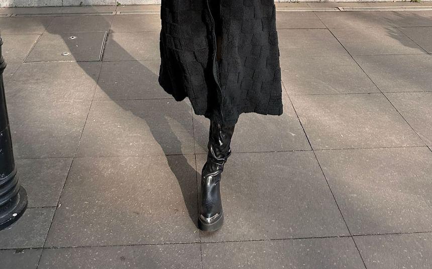 Stand Collar Plain Fleece Midi Zip Coat Product Image