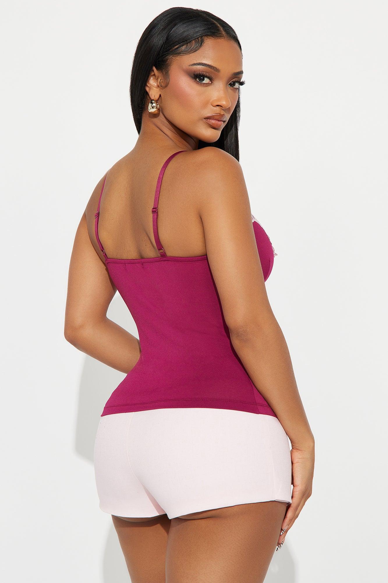 Emilia Lace Trim Cami Top - Burgundy/combo Product Image
