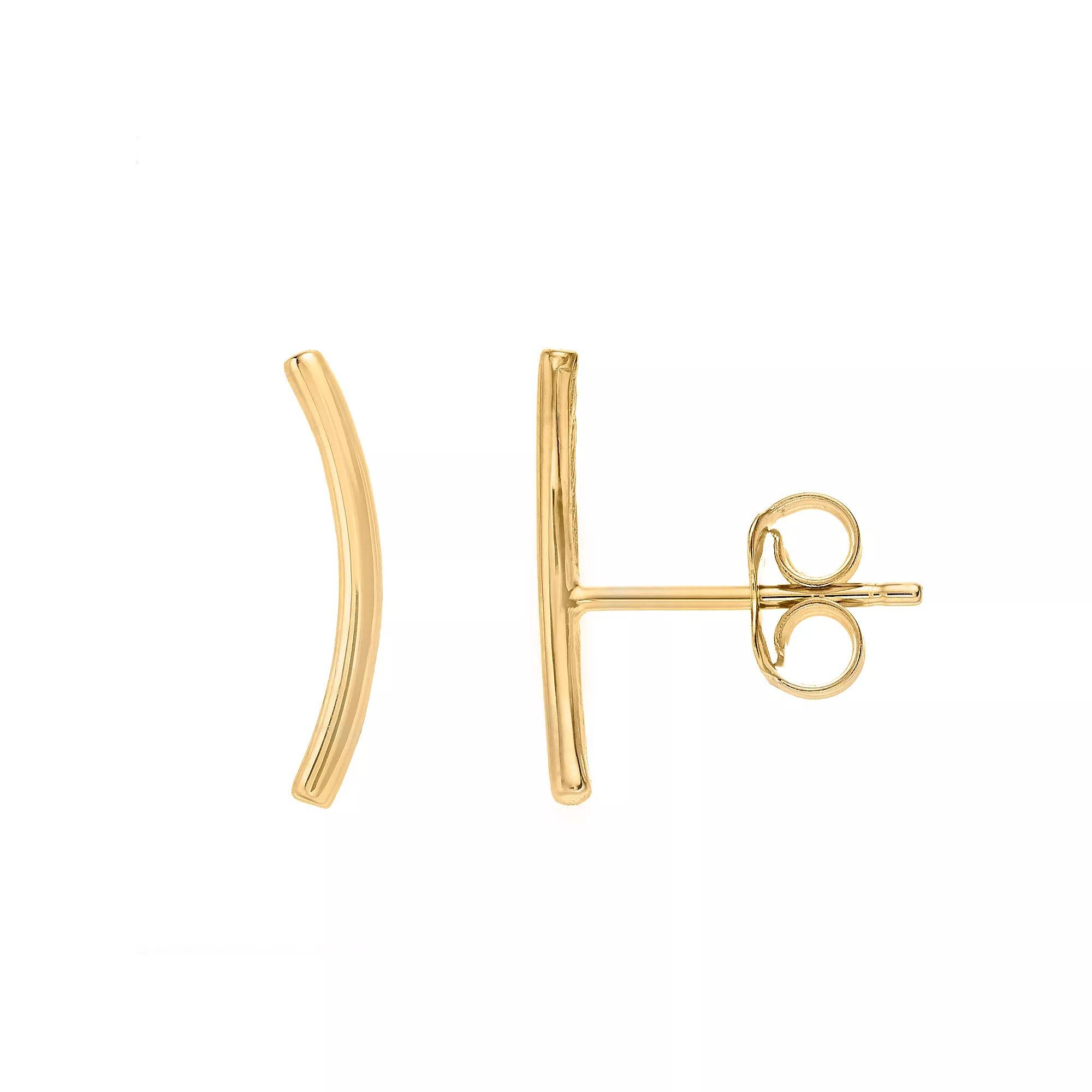 14k Gold Arched Bar Stud Earrings, Women's, Yellow Product Image