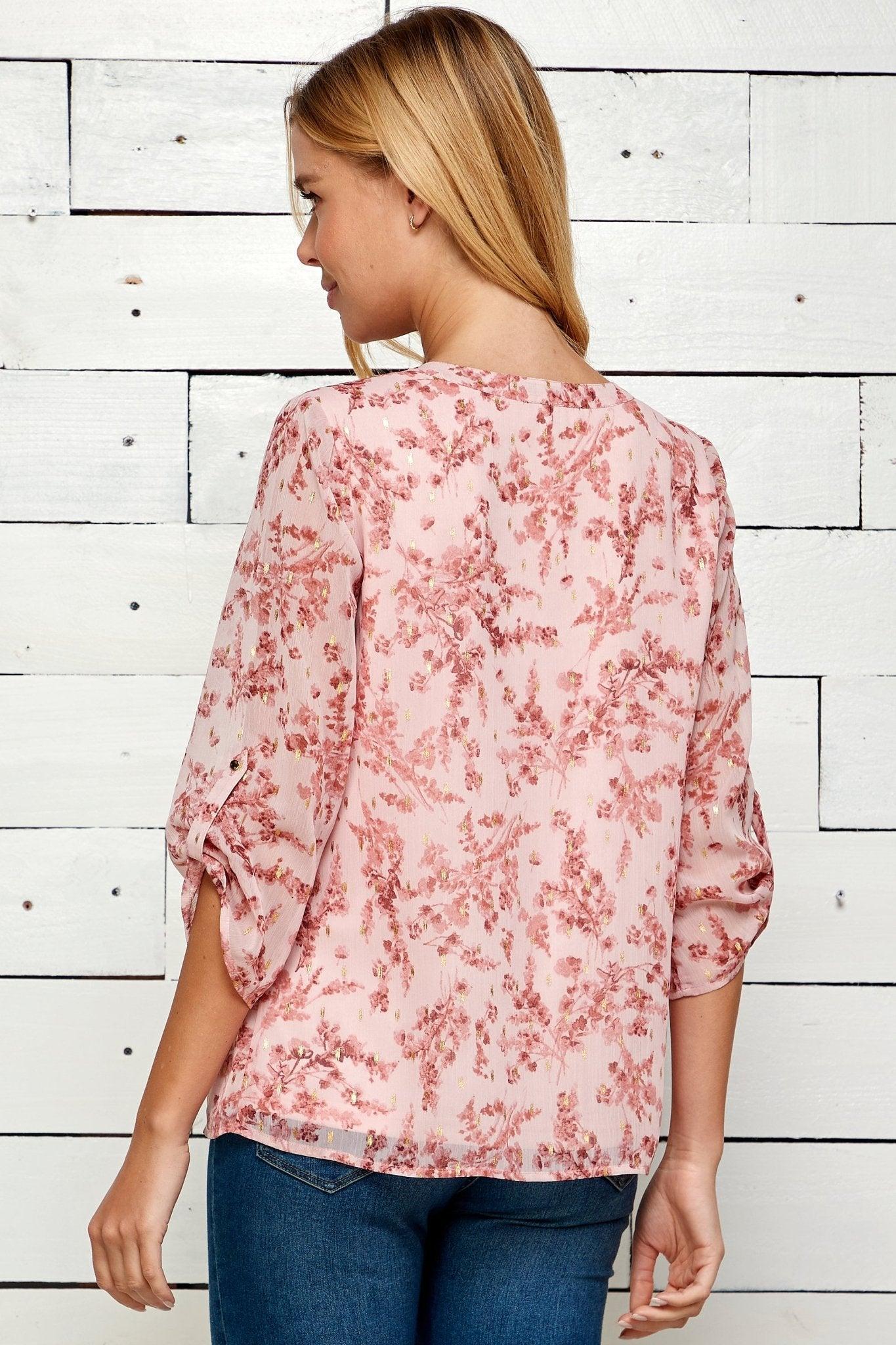 Roz & Ali 3/4 Tab Sleeve Popover Blouse Female Product Image