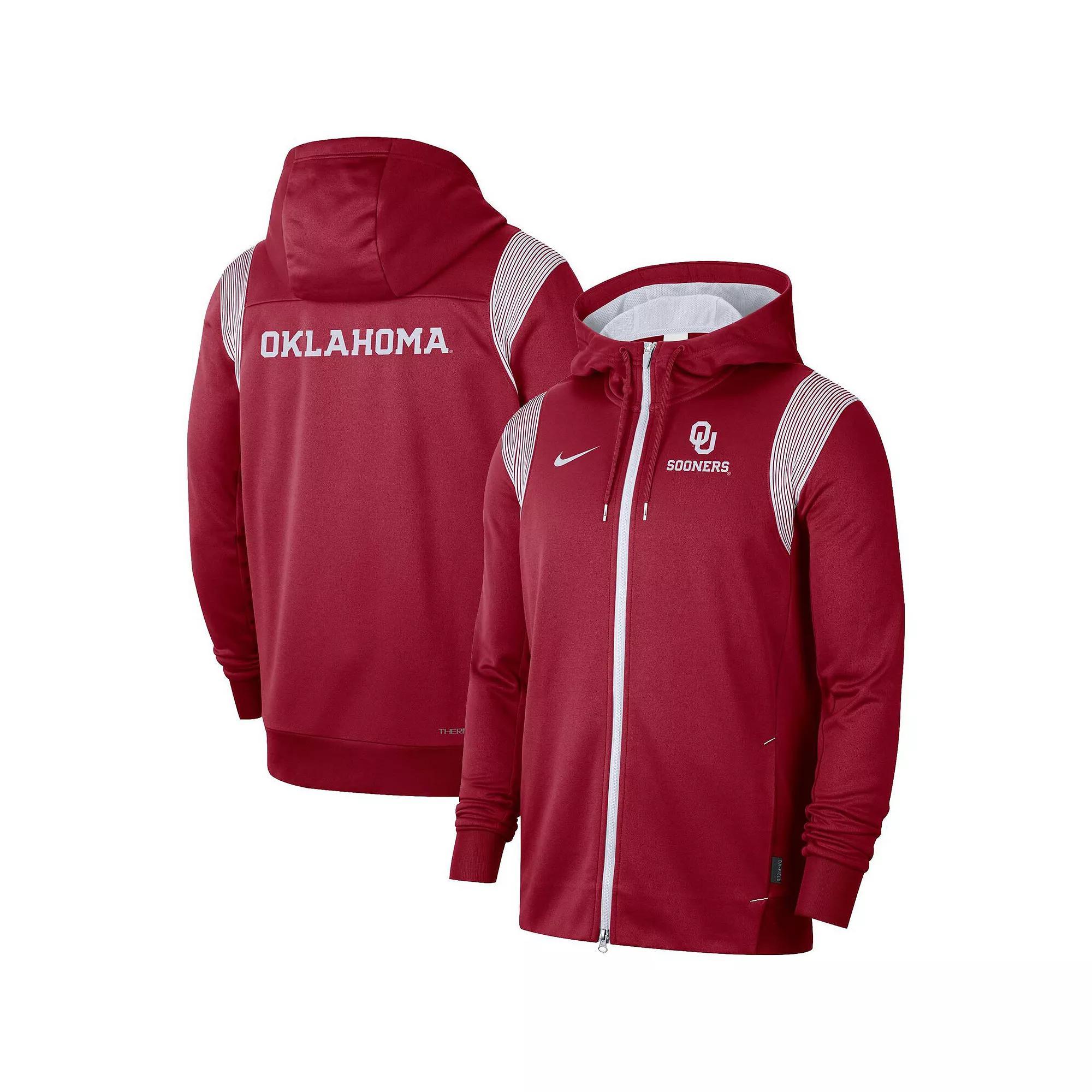 Men's Nike Crimson Oklahoma Sooners Sideline Lockup Performance Full-Zip Hoodie Jacket, Size: Large, Red Product Image