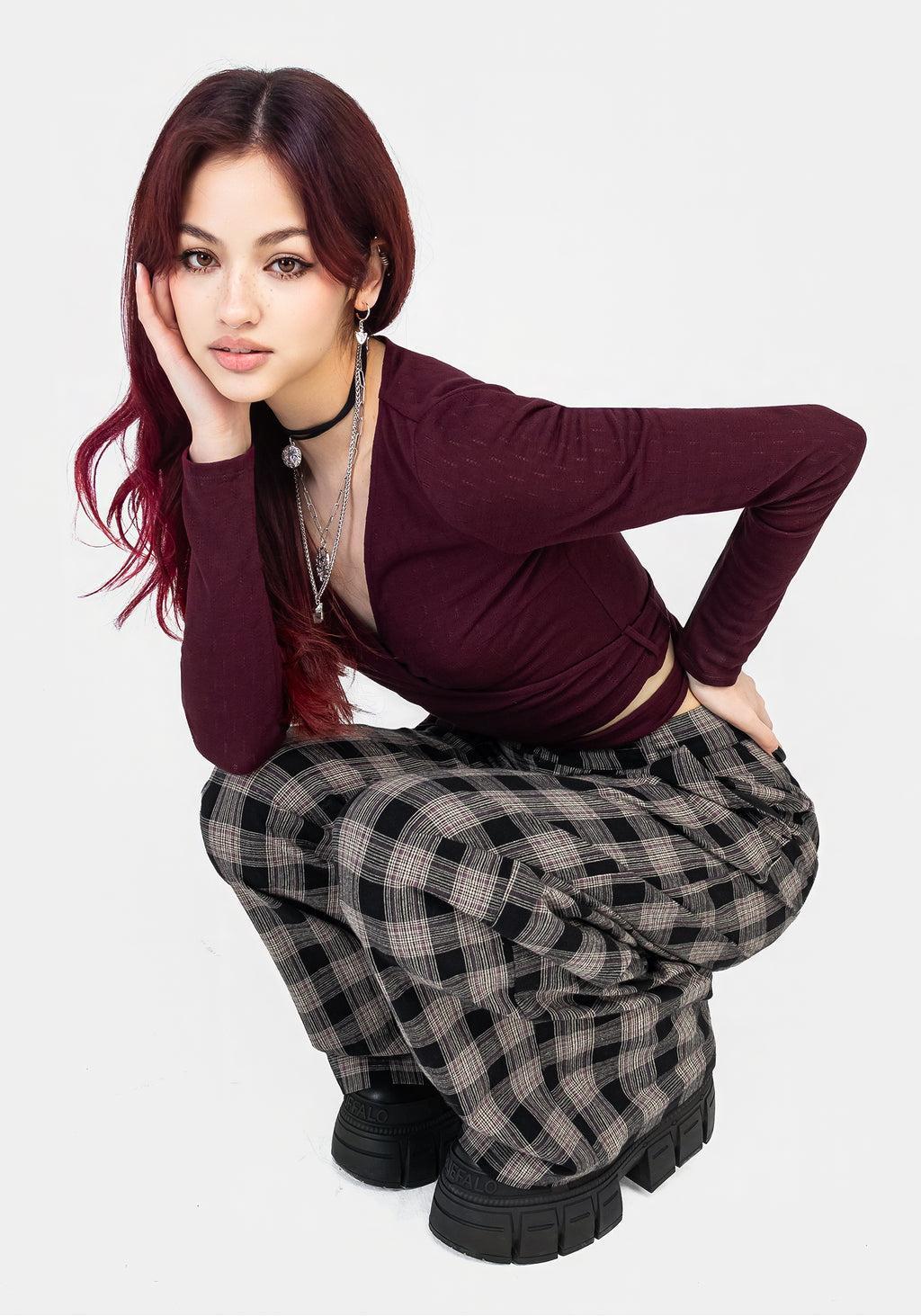 Glenda Wide Leg Check Trousers Product Image