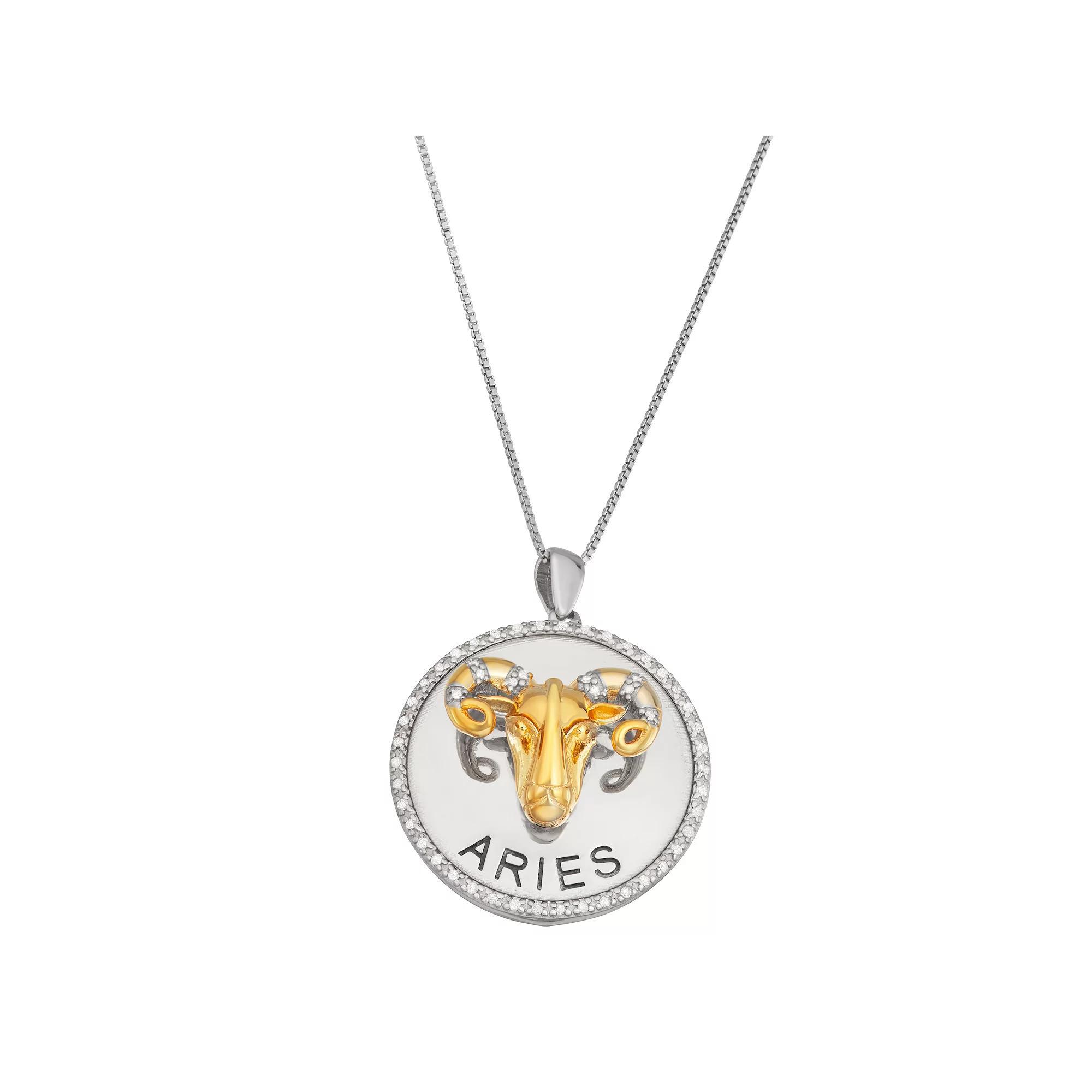 Jewelexcess 1/6 Carat T.W. Diamond Two-Tone Sterling Silver Zodiac Pendant Necklace, Womens Aquarius Product Image