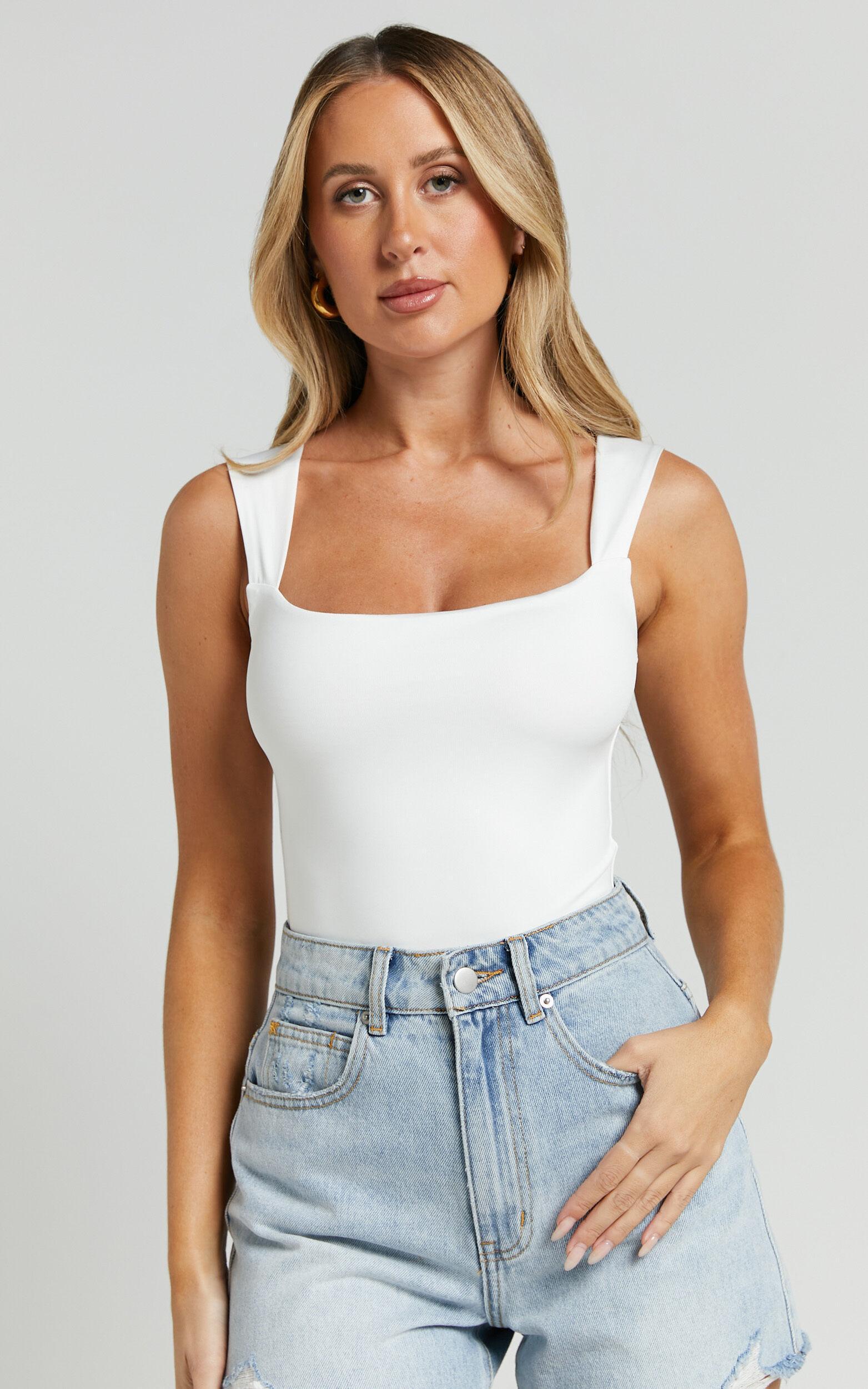 Nerine Bodysuit - Wide Strap Scoop Neck in White Product Image