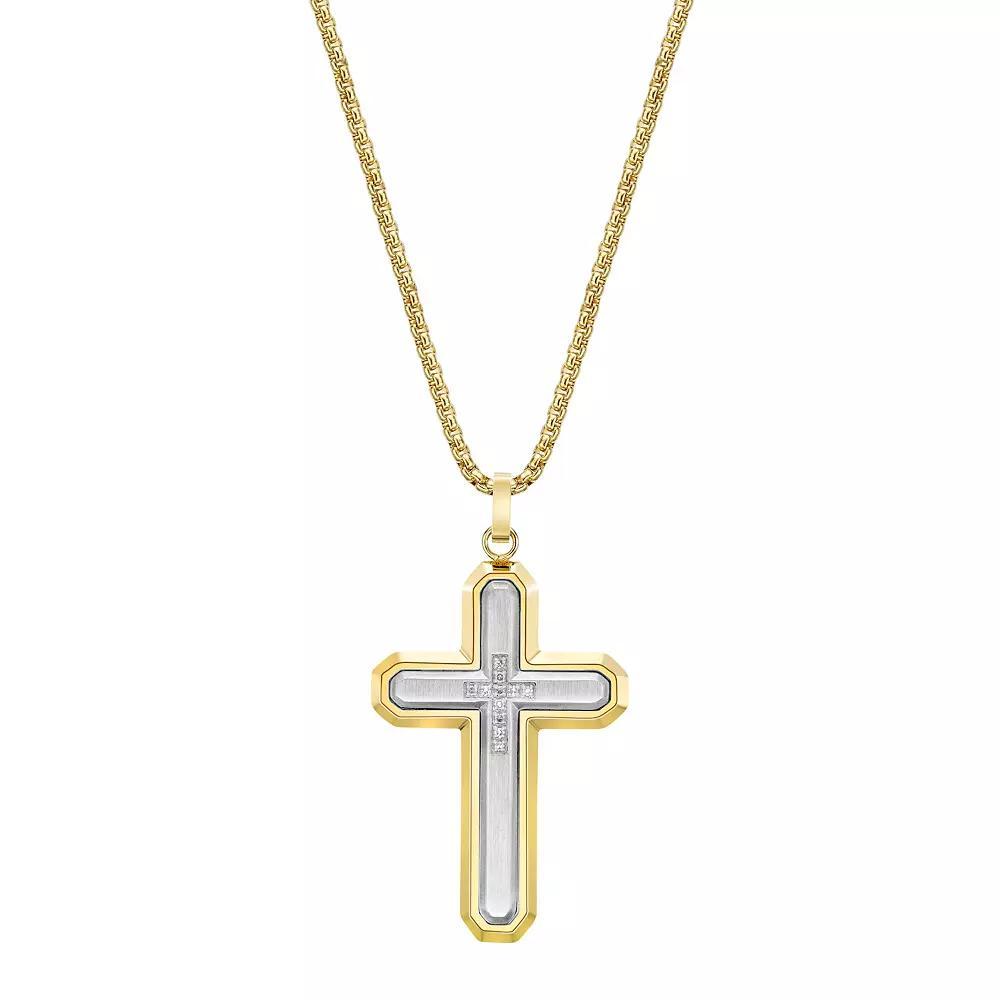 LYNX Men's Two Tone Stainless Steel Diamond Accent Cross Pendant Necklace, Size: 24" Product Image