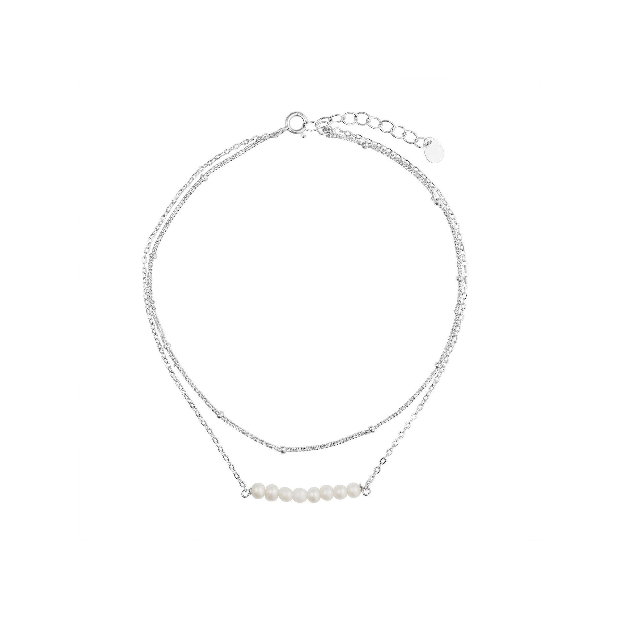 Main and Sterling Sterling Silver Bar Chain Simulated Pearl Anklet, Women's, Size: 9-10" ADJ, Silver Tone Product Image