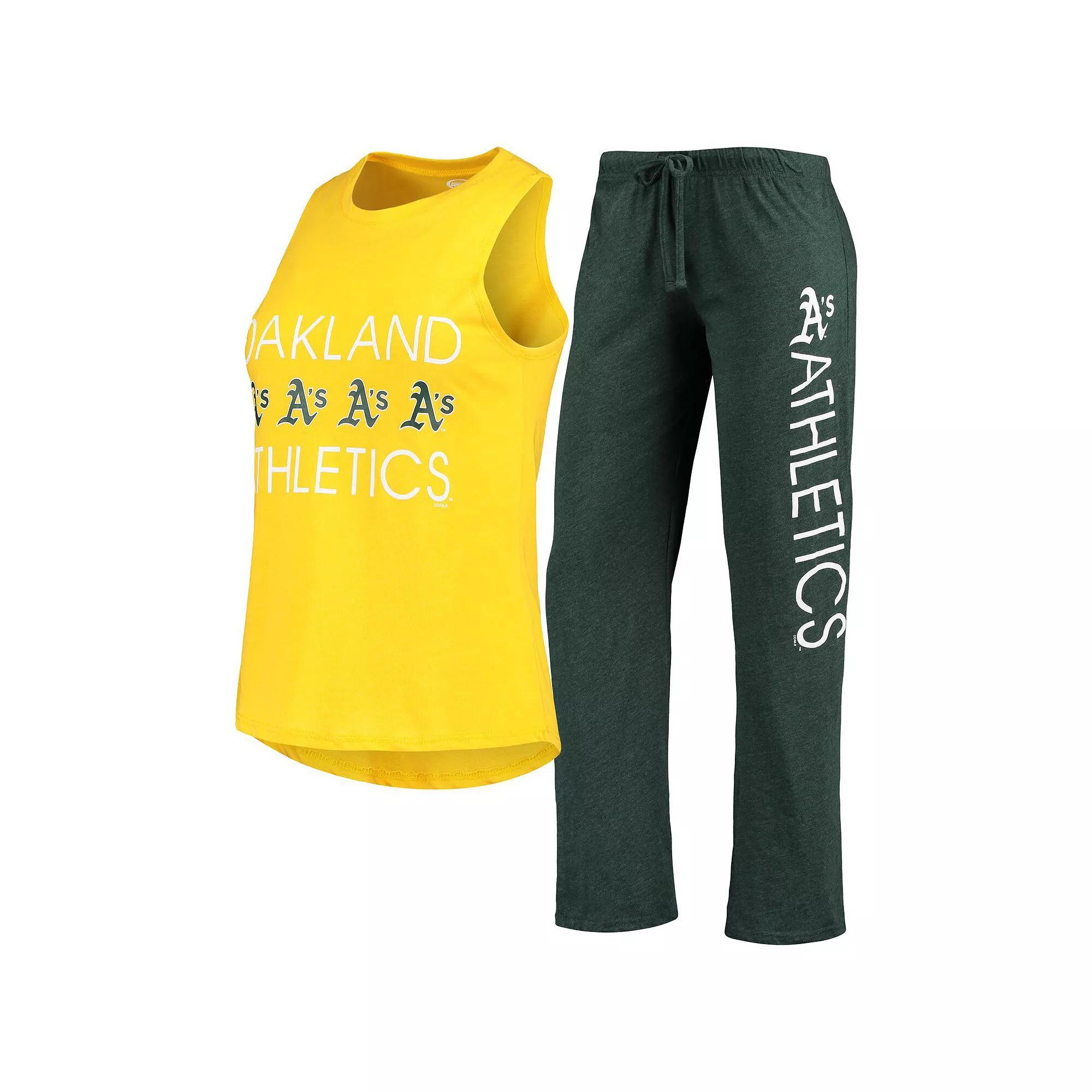 Women's Concepts Sport Green/Gold Oakland Athletics Meter Muscle Tank Top & Pants Sleep Set, Size: Small Product Image