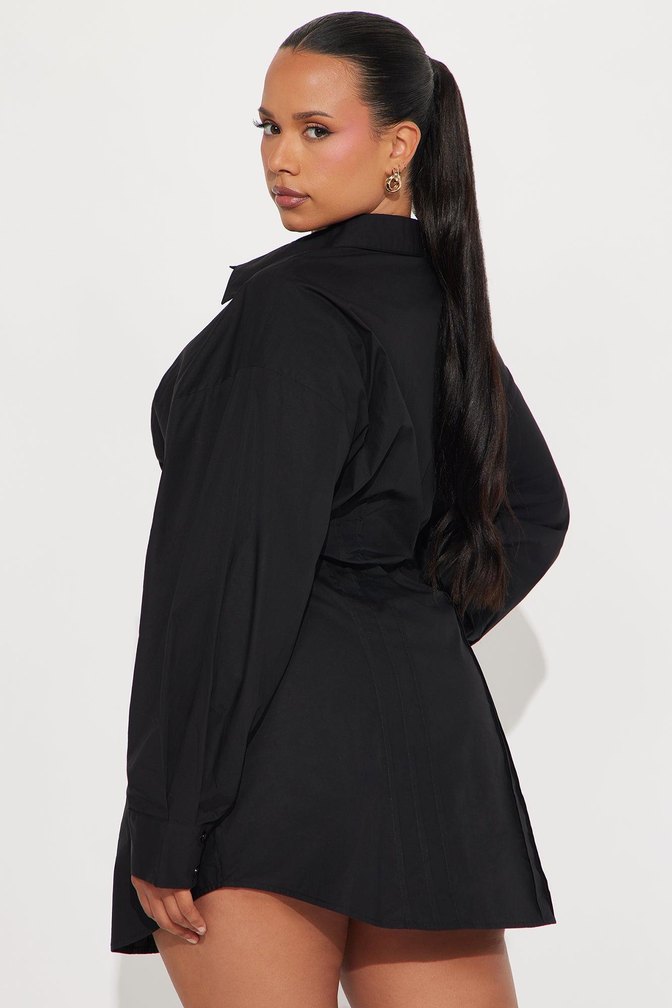 Vera Collar Shirt Mini Dress - Black Product Image