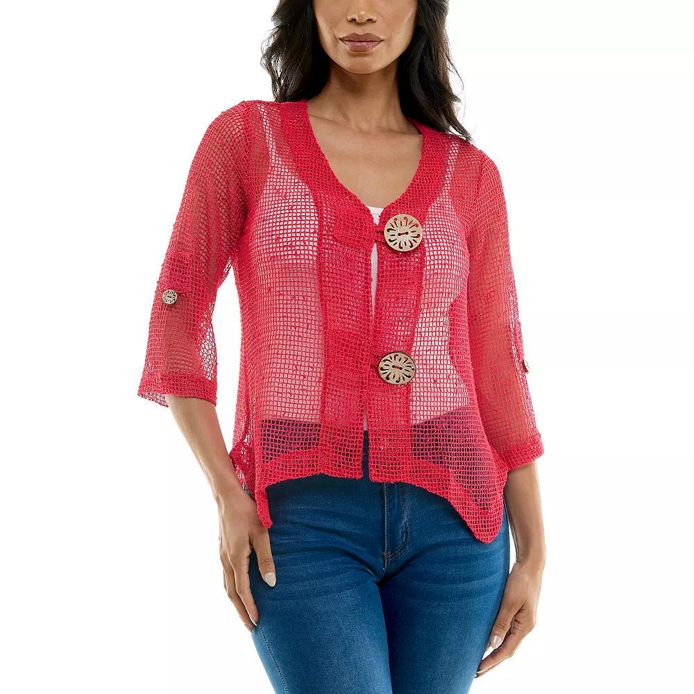 Women's Nina Leonard Button Knit Cardigan, Size: Small, Pink Blush Product Image