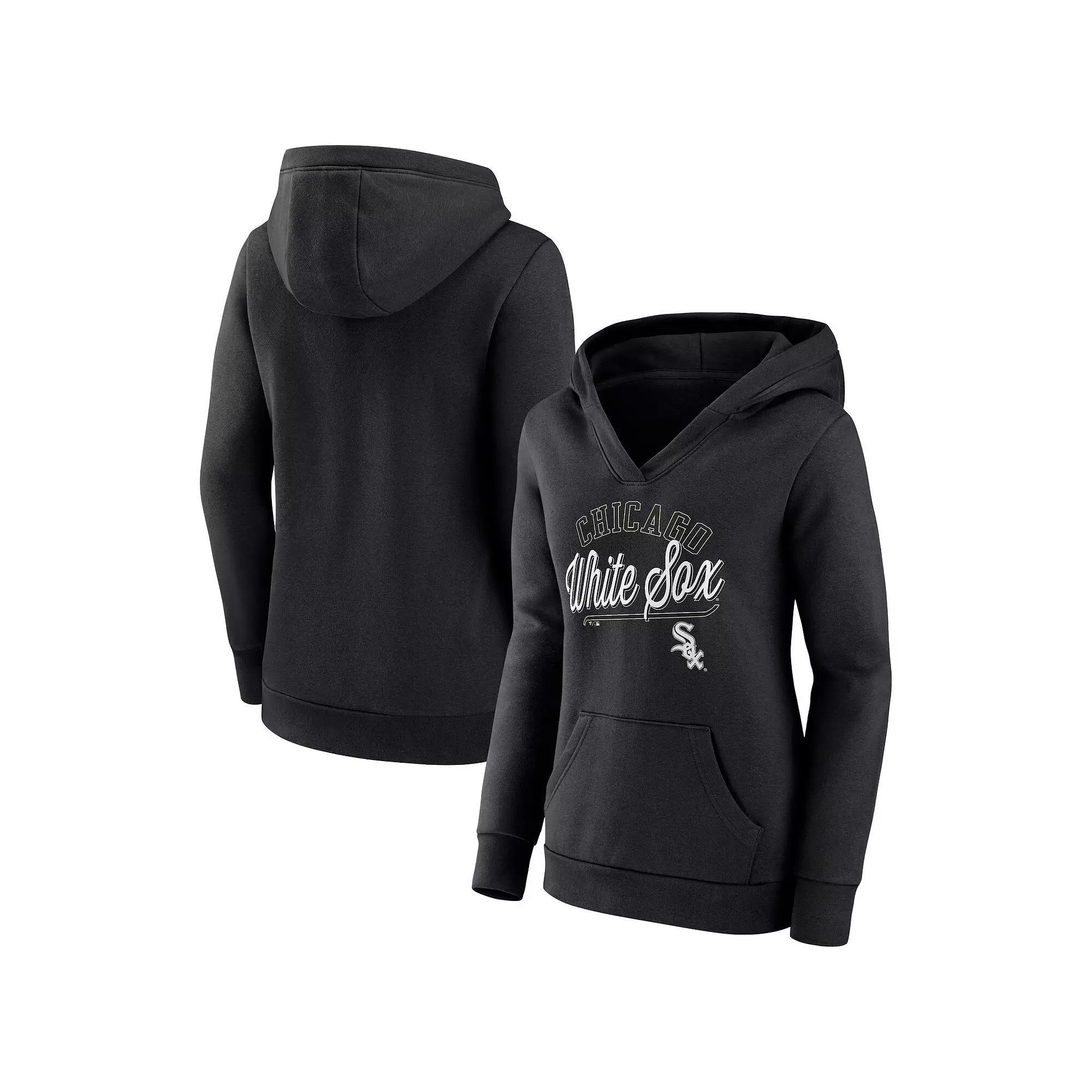 Women's Fanatics Branded Black Chicago White Sox Simplicity Crossover V-Neck Pullover Hoodie, Size: Medium Product Image