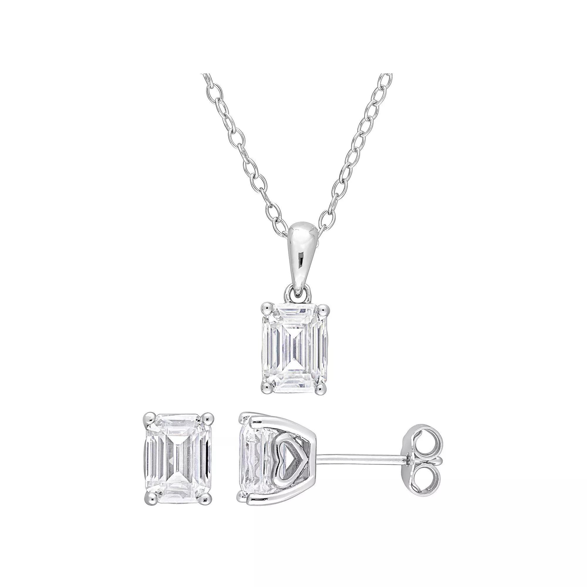Stella Grace Sterling Silver Lab-Created Moissanite Solitaire Earrings & Heart Pendant Necklace Set, Women's, Size: 18" Product Image