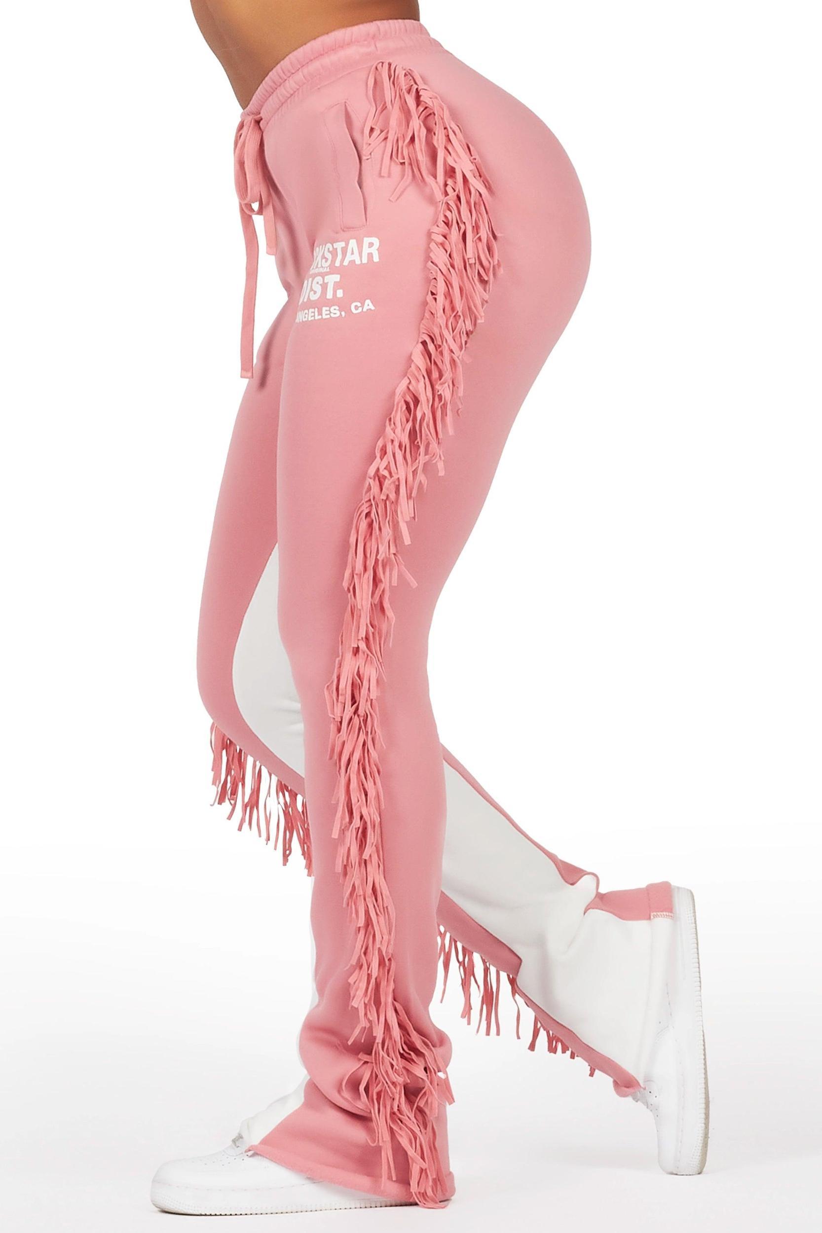 Kendra Pink Fringe Stacked Flare Track Pant Female Product Image