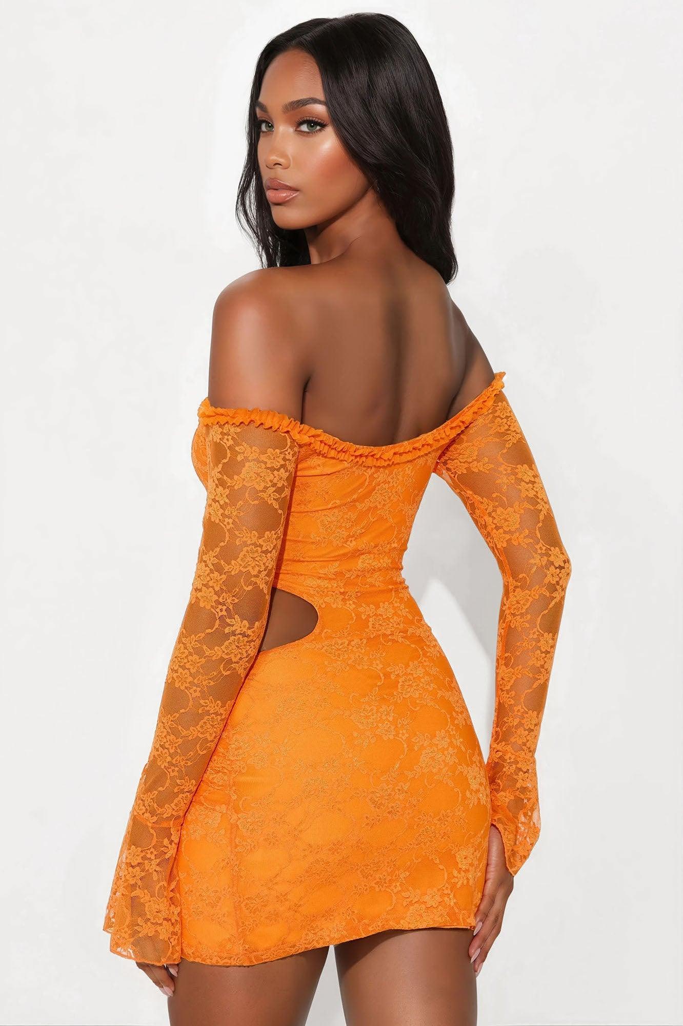One Of One Lace Mini Dress - Orange Female Product Image
