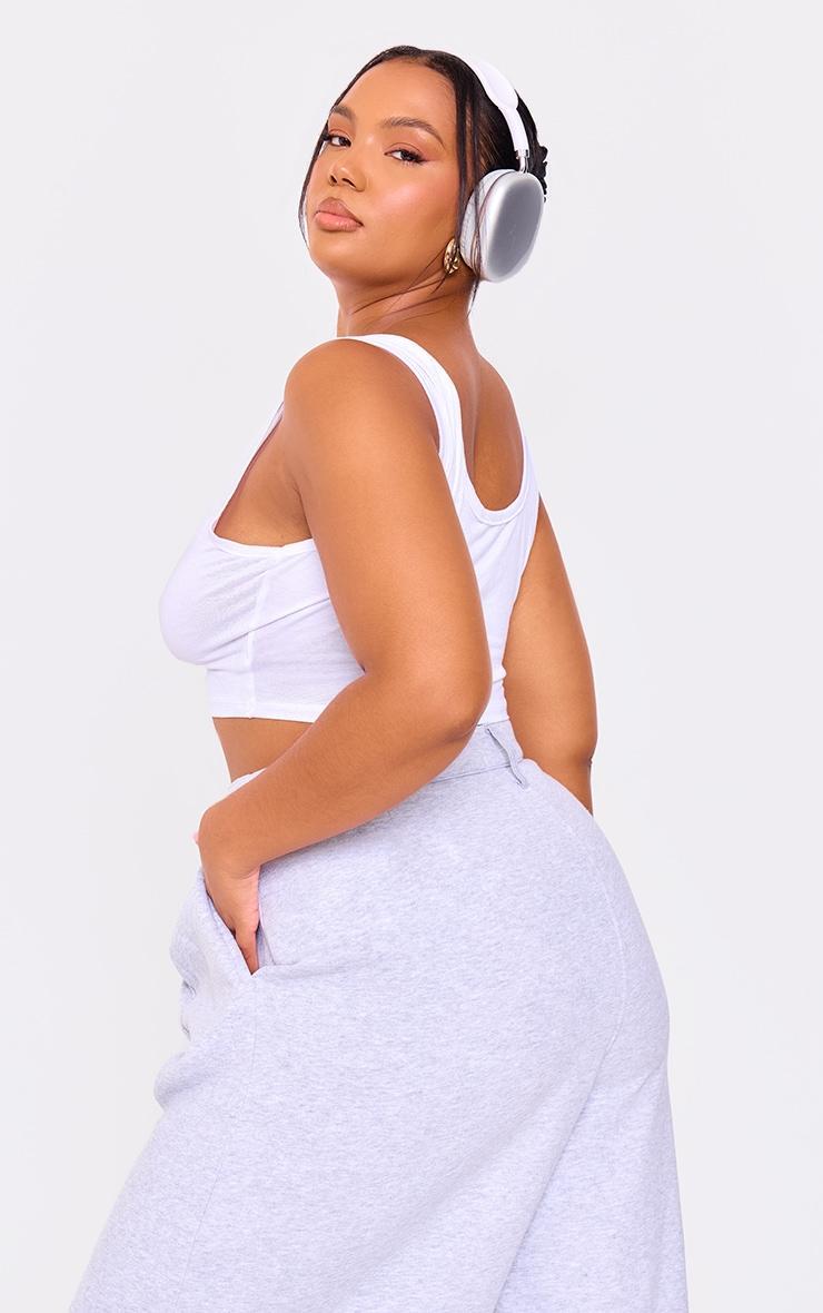 Plus White Basic Jersey Square Neck Crop Tank Product Image