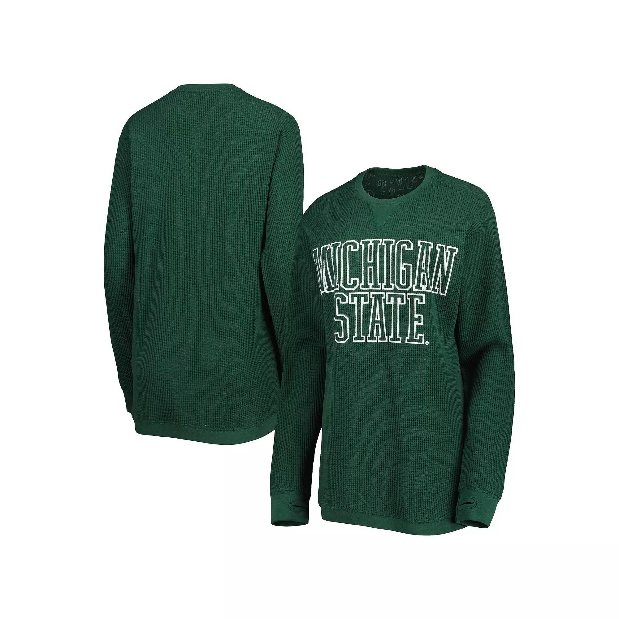 Women's Pressbox Green Michigan State Spartans Surf Plus Size Southlawn Waffle-Knit Thermal Tri-Blend Long Sleeve T-Shirt, Size: Small Product Image