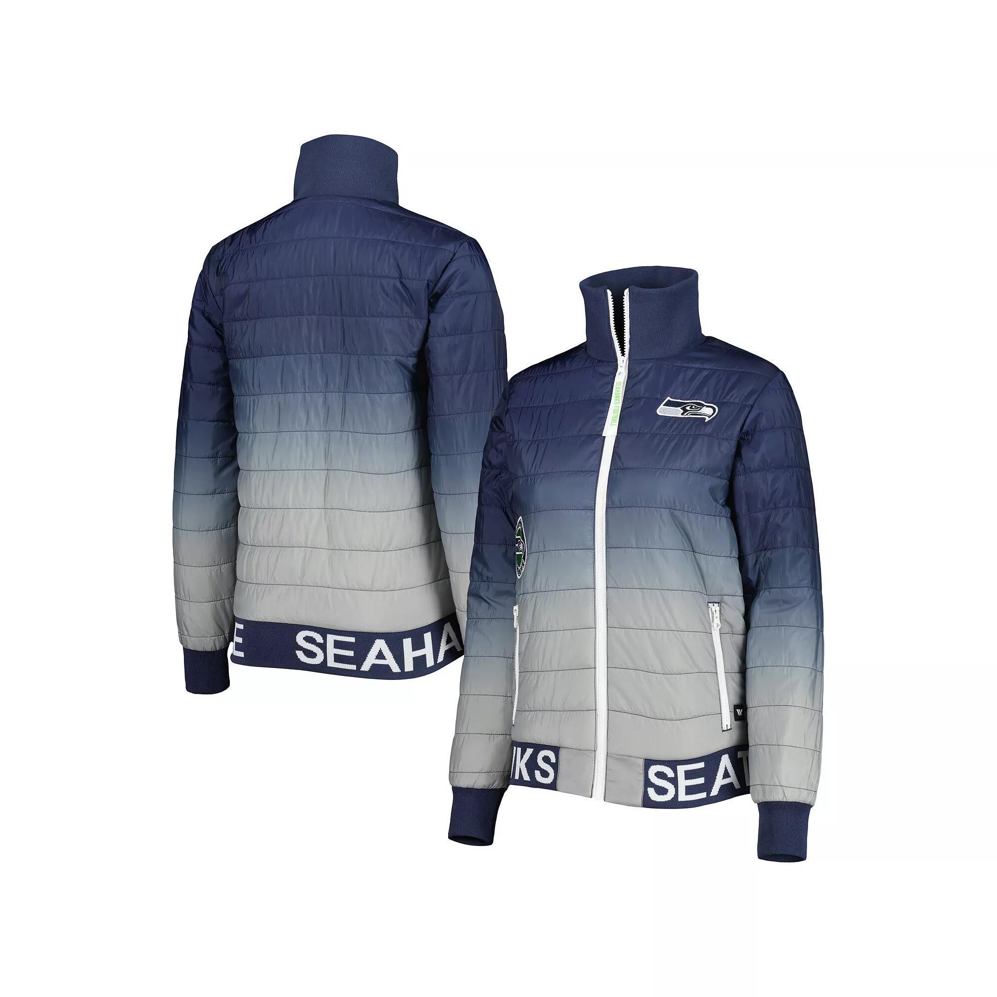 Women's The Wild Collective College Navy/Gray Seattle Seahawks Color Block Full-Zip Puffer Jacket, Size: Small, Blue Product Image