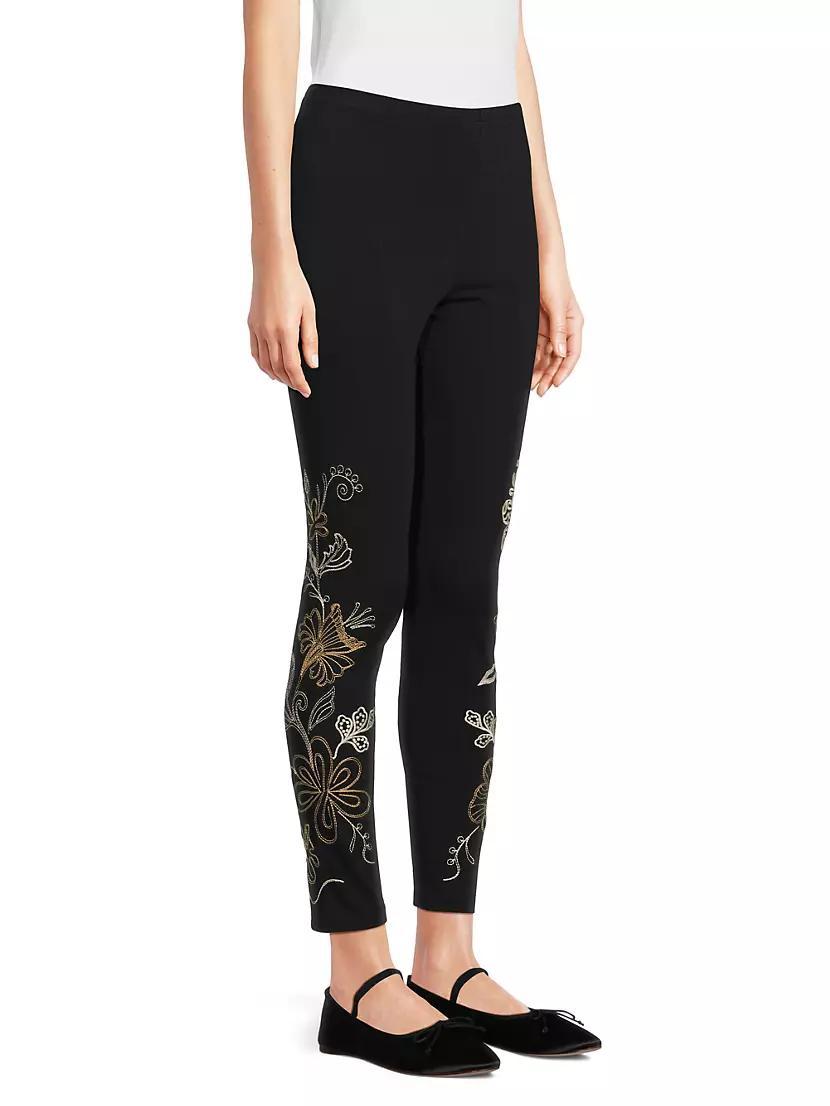 Adelaide Floral-Embroidered Cotton Leggings Product Image